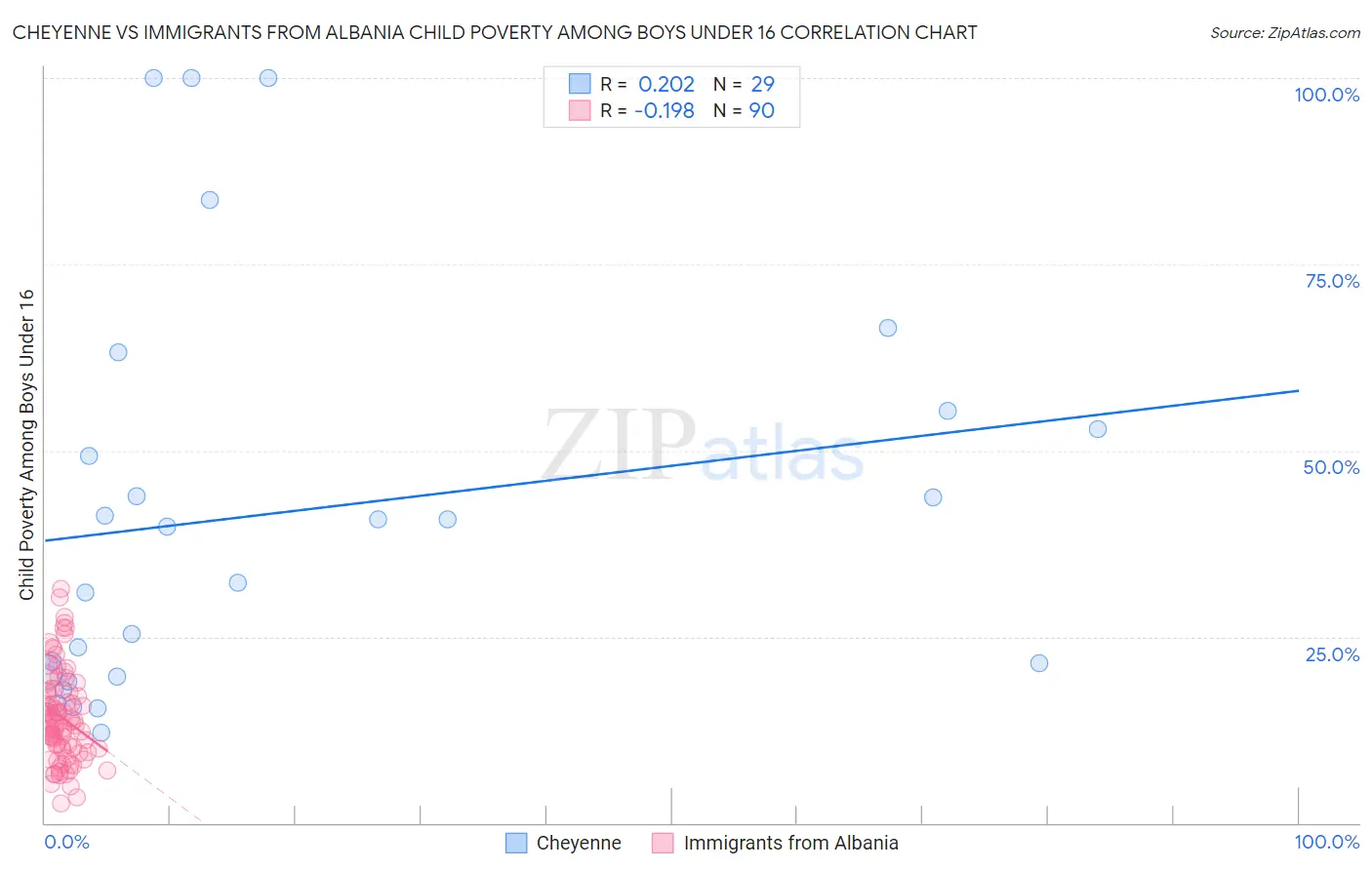 Cheyenne vs Immigrants from Albania Child Poverty Among Boys Under 16