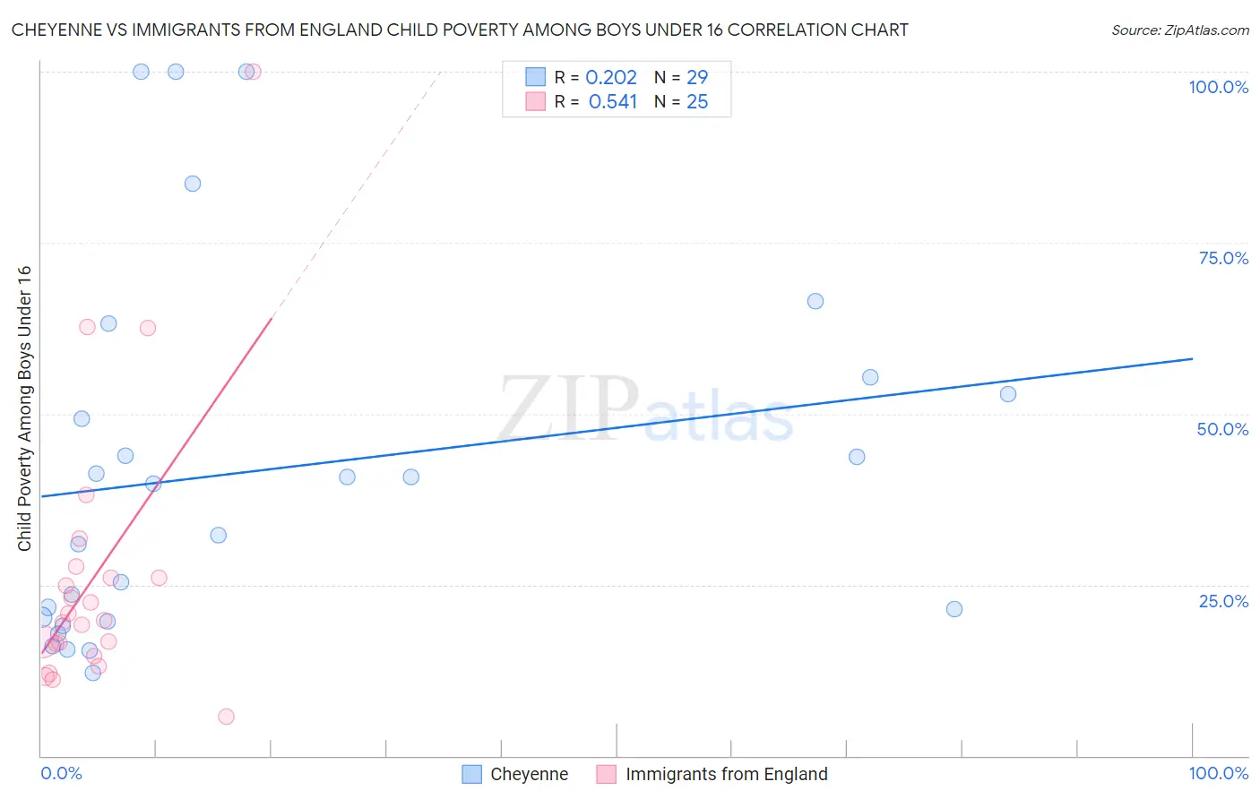 Cheyenne vs Immigrants from England Child Poverty Among Boys Under 16