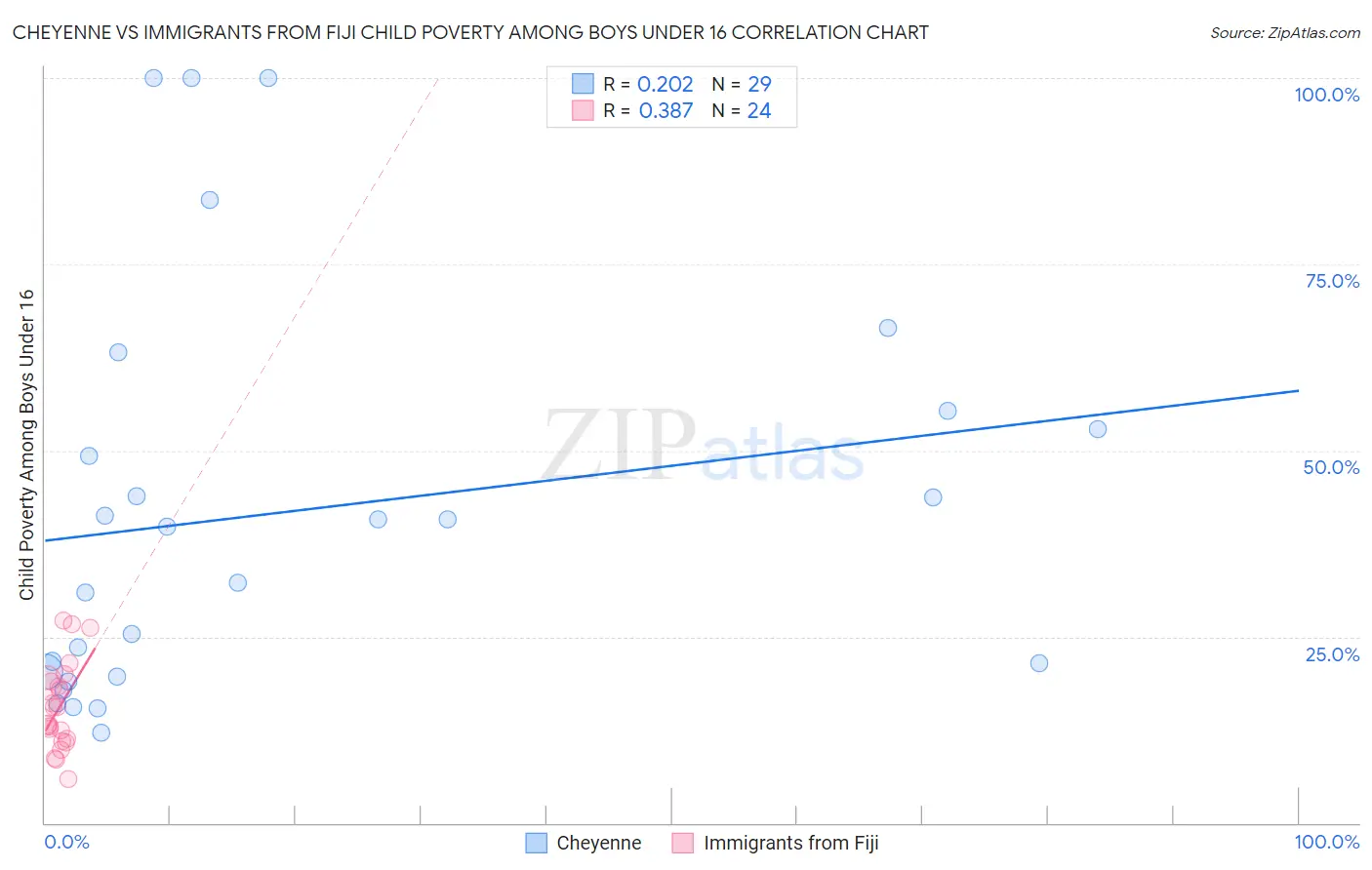 Cheyenne vs Immigrants from Fiji Child Poverty Among Boys Under 16