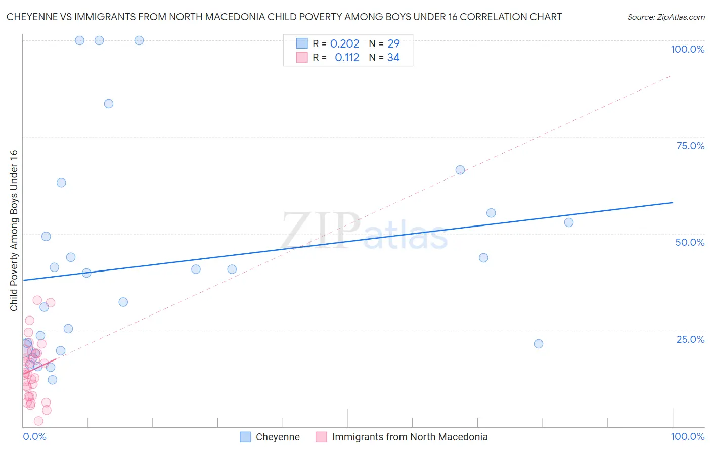 Cheyenne vs Immigrants from North Macedonia Child Poverty Among Boys Under 16