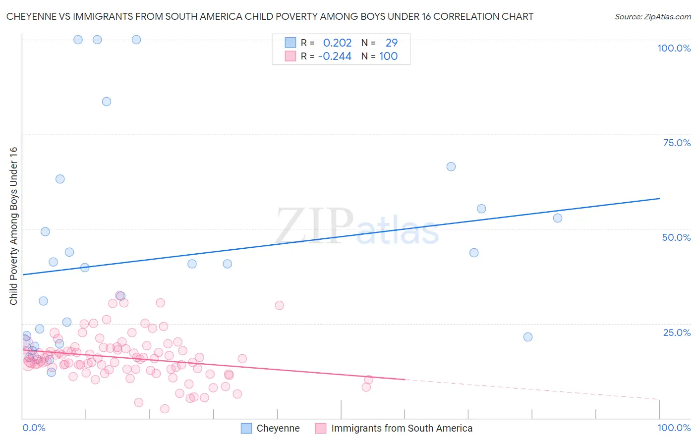 Cheyenne vs Immigrants from South America Child Poverty Among Boys Under 16