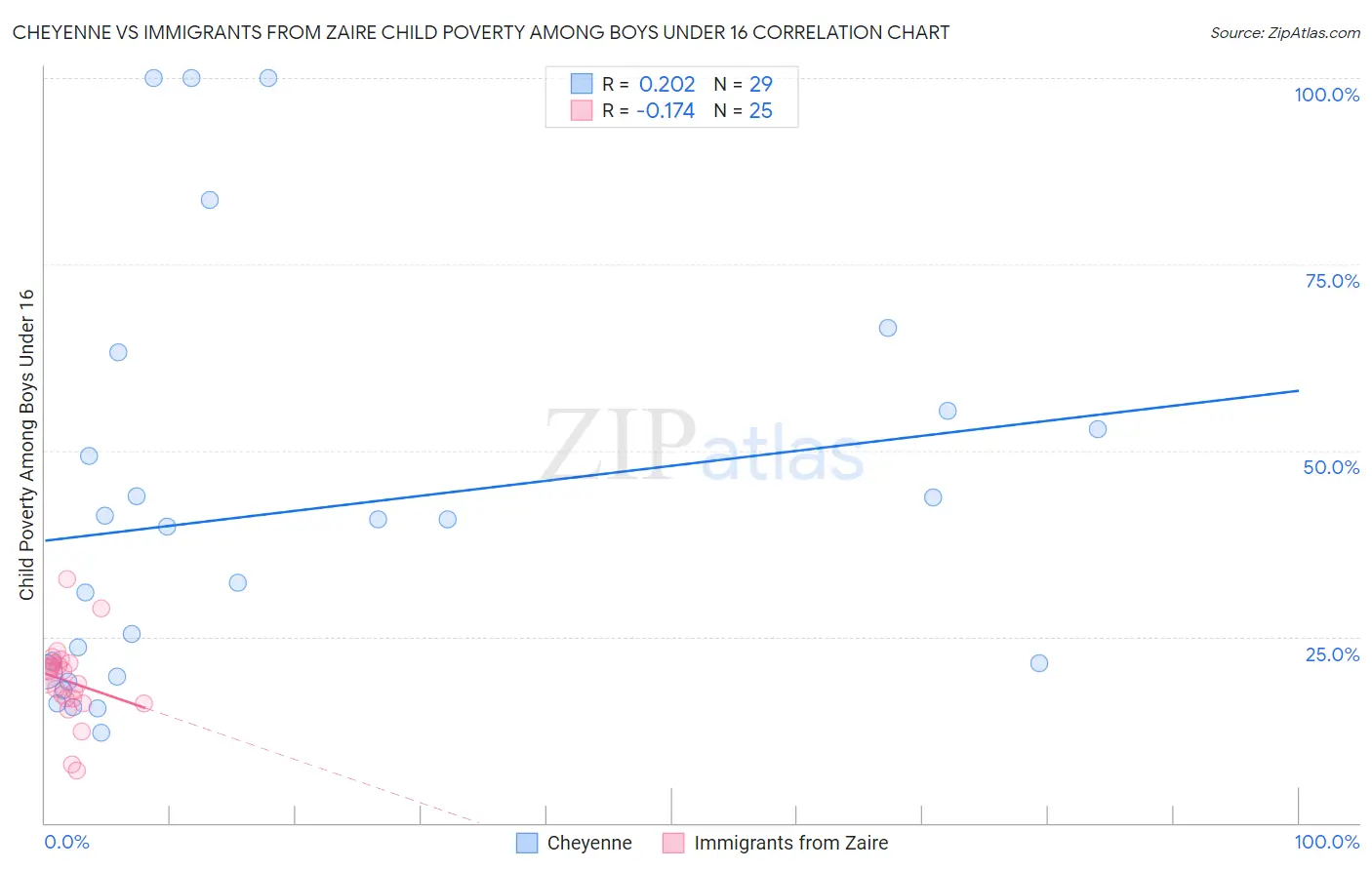 Cheyenne vs Immigrants from Zaire Child Poverty Among Boys Under 16