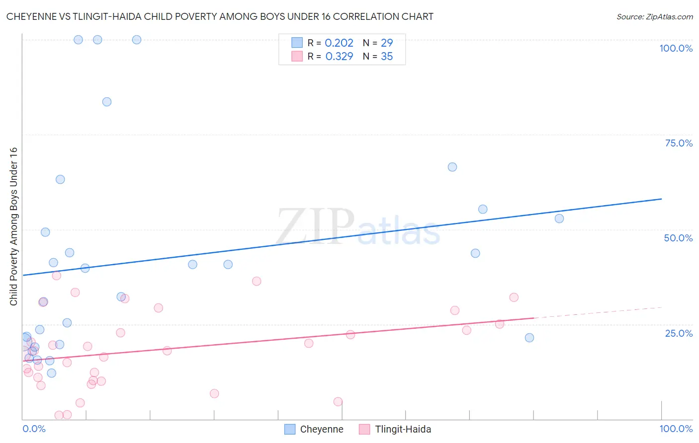 Cheyenne vs Tlingit-Haida Child Poverty Among Boys Under 16