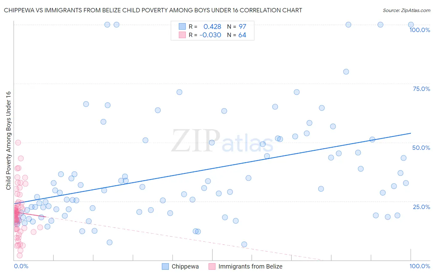 Chippewa vs Immigrants from Belize Child Poverty Among Boys Under 16