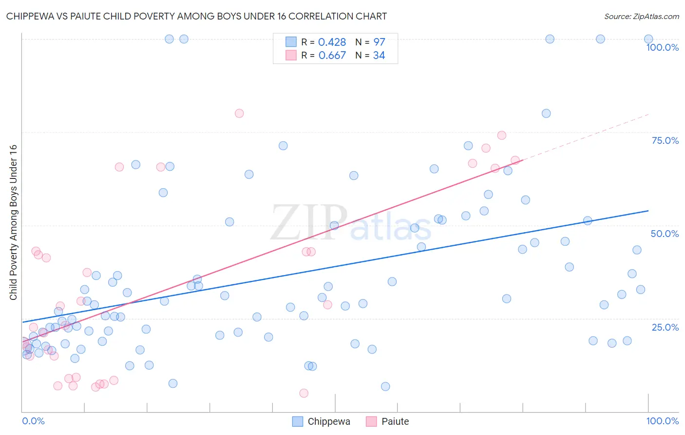 Chippewa vs Paiute Child Poverty Among Boys Under 16