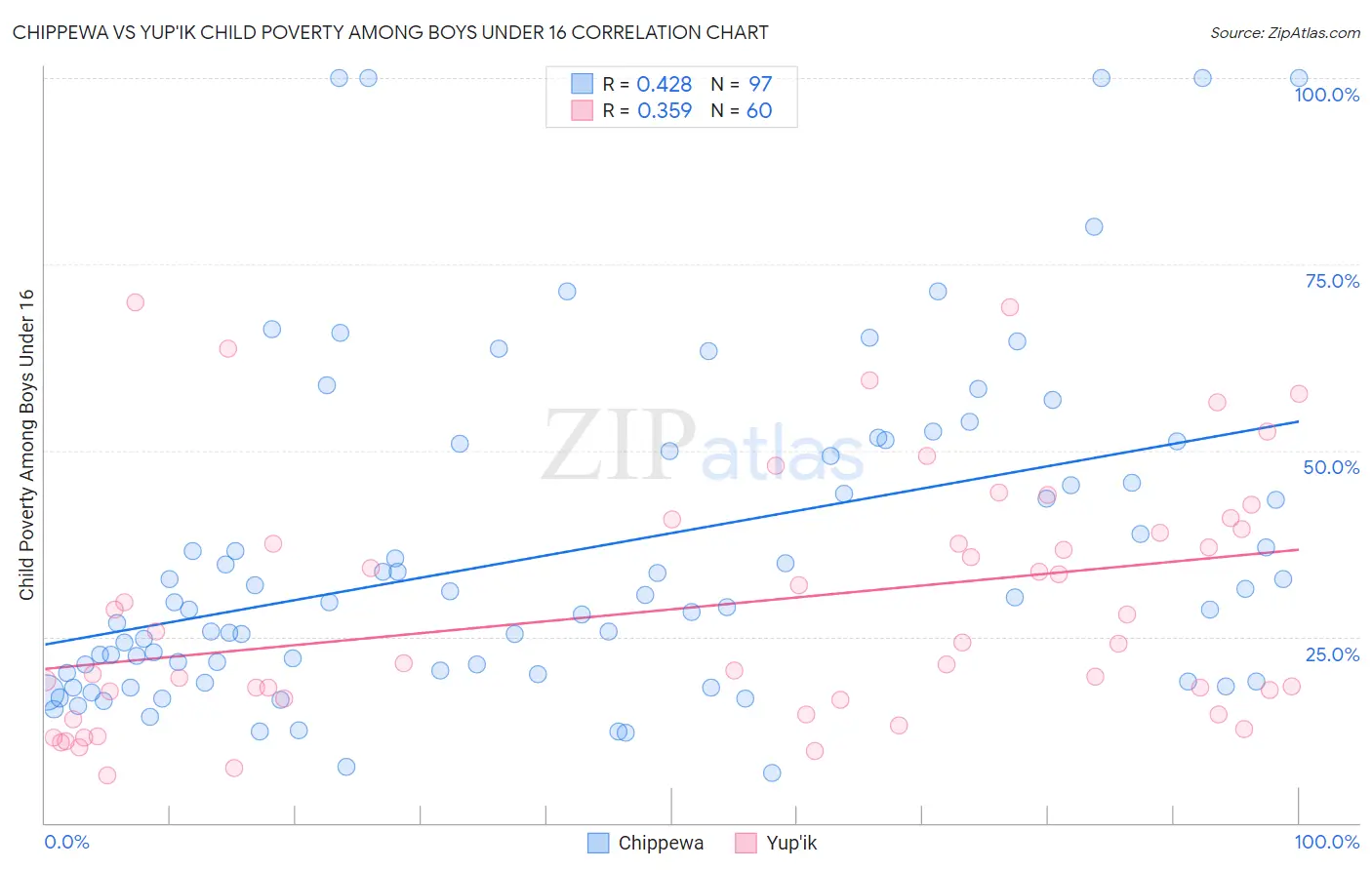 Chippewa vs Yup'ik Child Poverty Among Boys Under 16