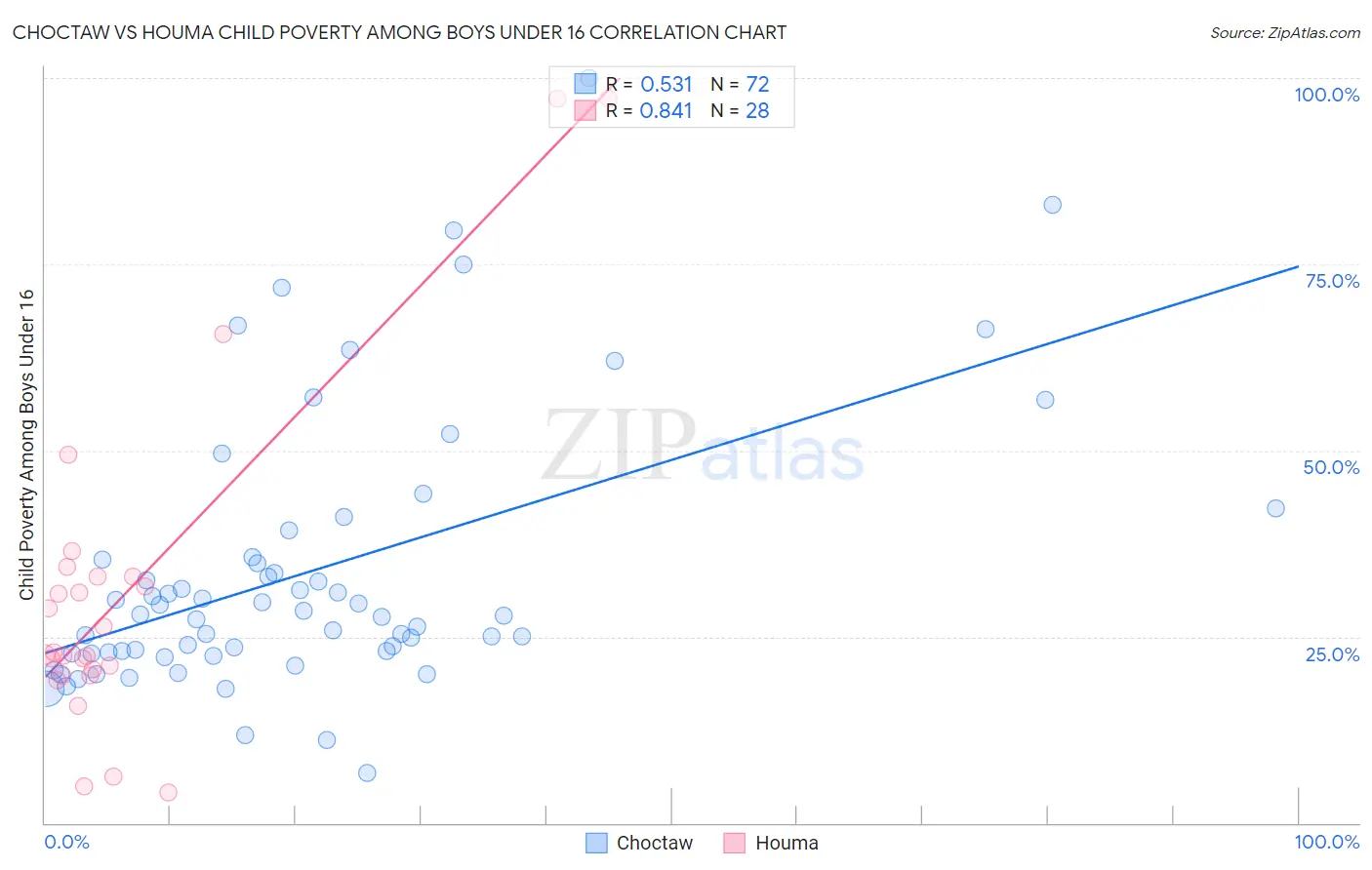Choctaw vs Houma Child Poverty Among Boys Under 16