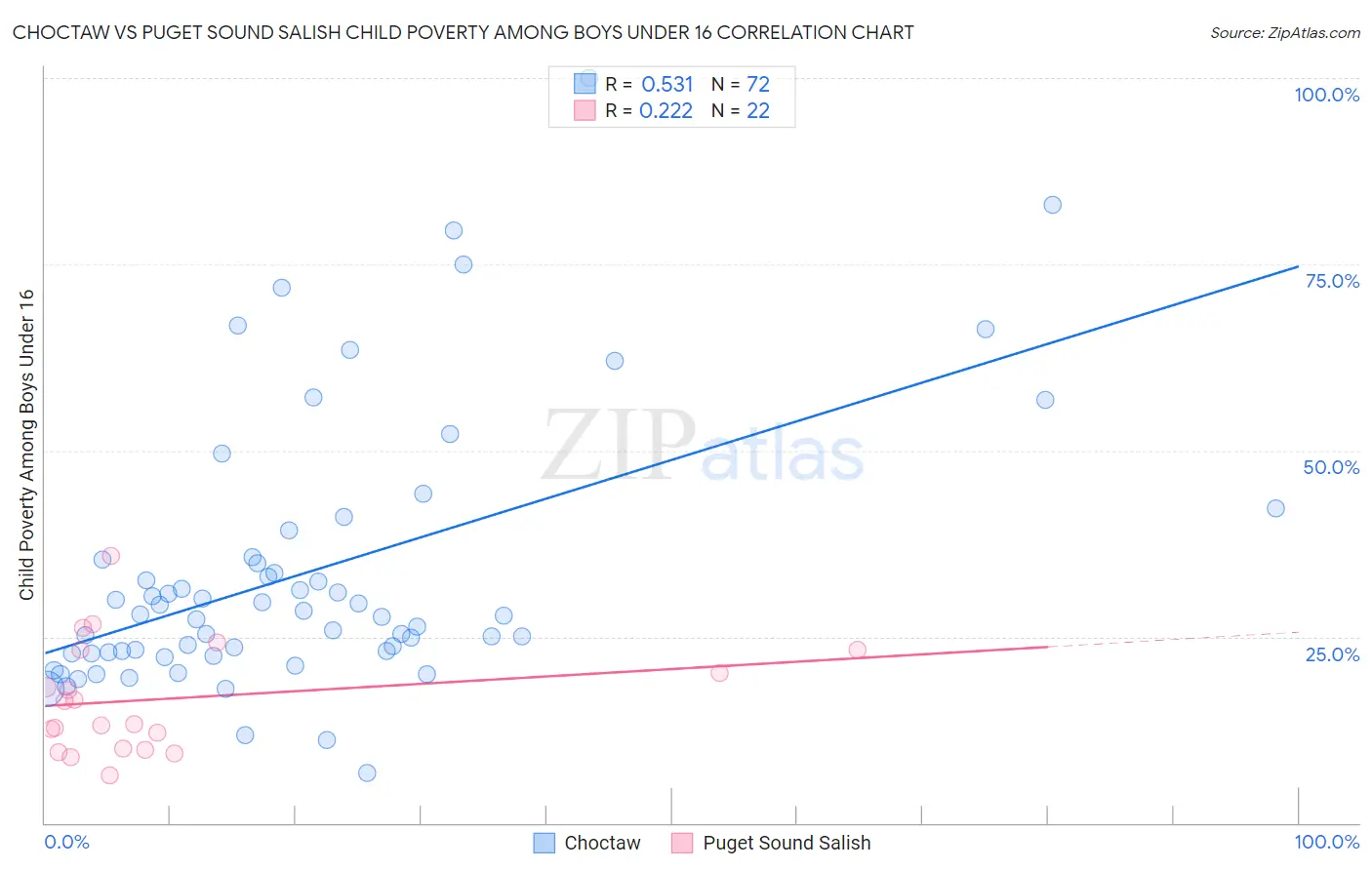 Choctaw vs Puget Sound Salish Child Poverty Among Boys Under 16