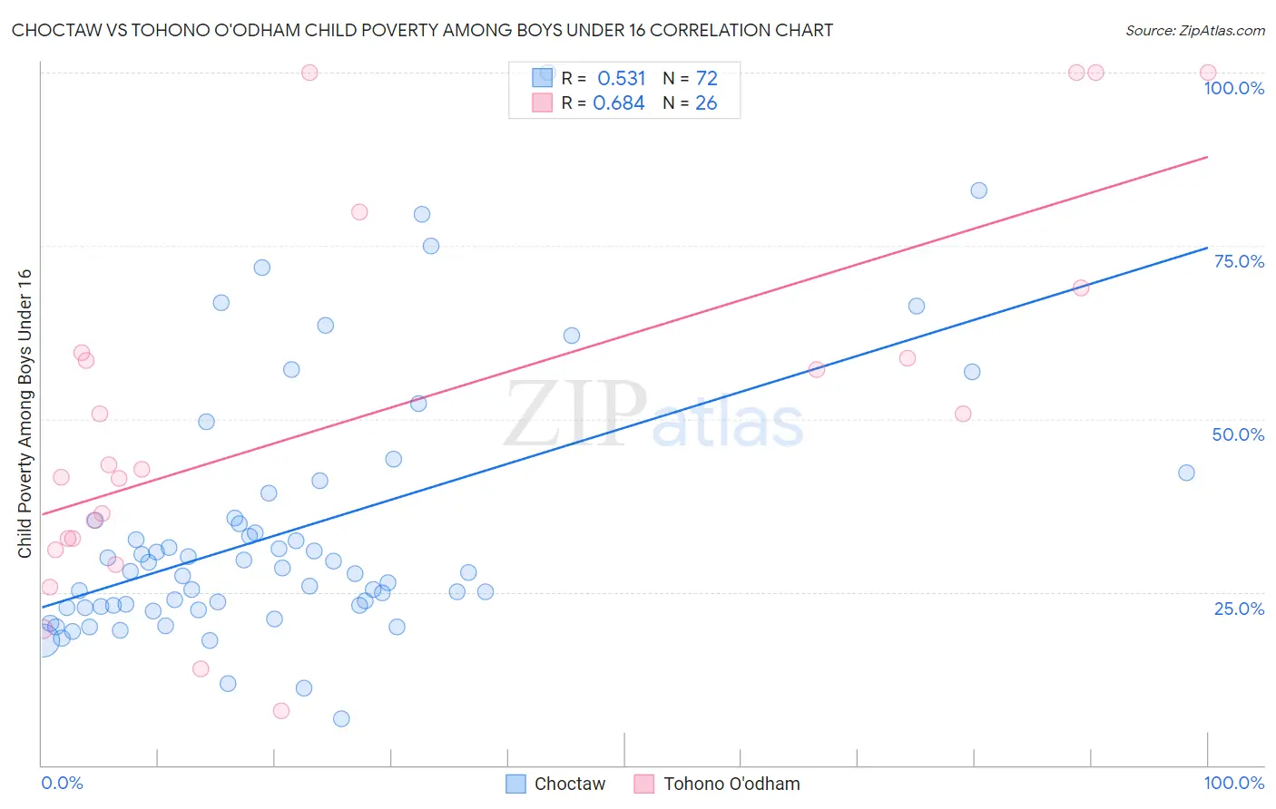 Choctaw vs Tohono O'odham Child Poverty Among Boys Under 16