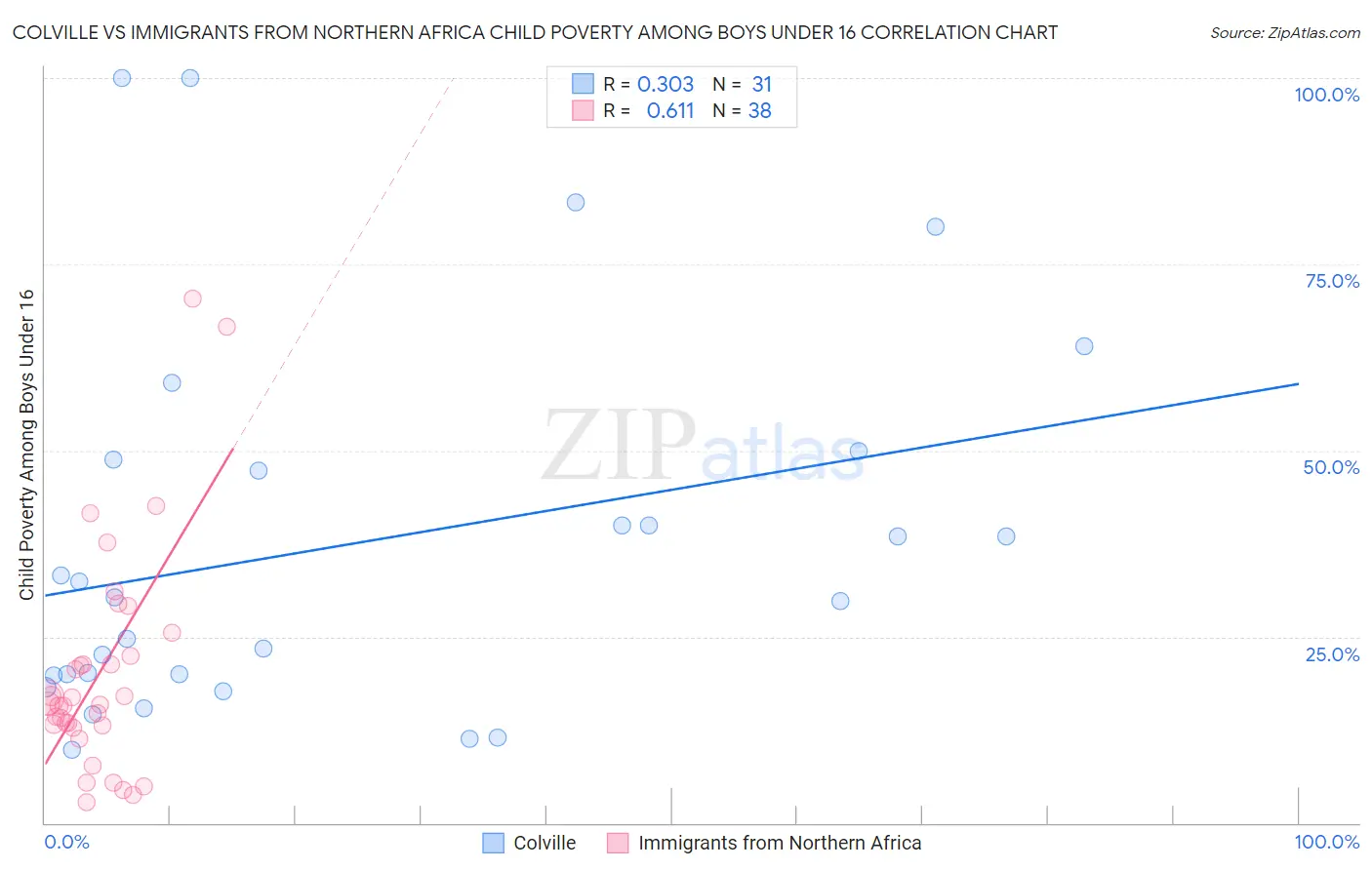 Colville vs Immigrants from Northern Africa Child Poverty Among Boys Under 16