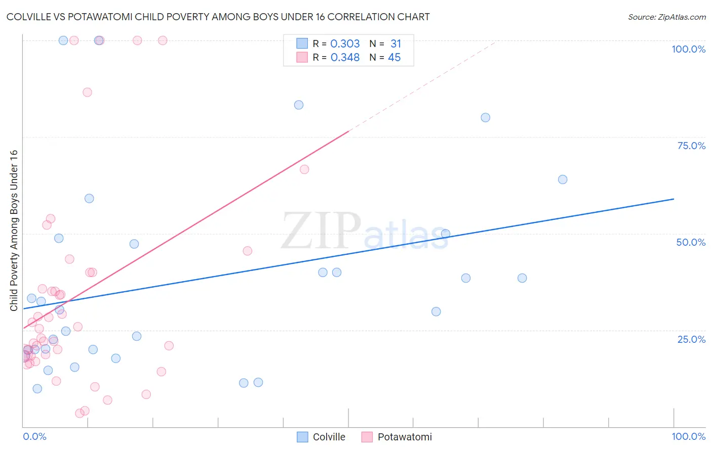 Colville vs Potawatomi Child Poverty Among Boys Under 16