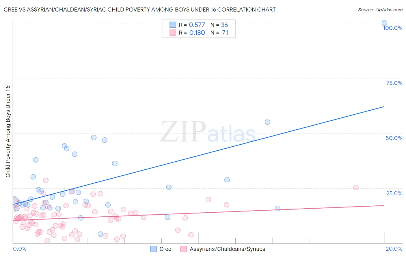 Cree vs Assyrian/Chaldean/Syriac Child Poverty Among Boys Under 16