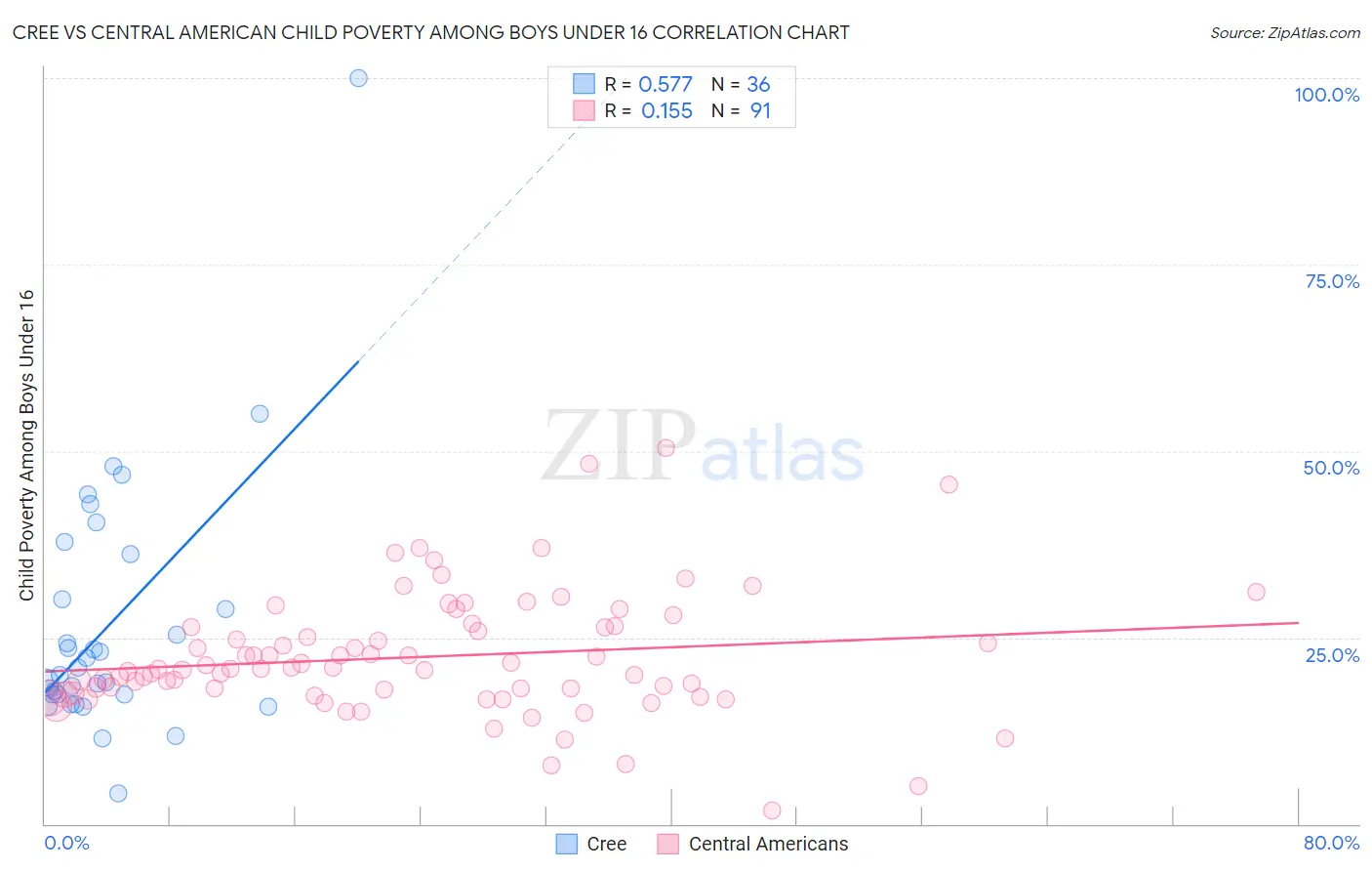 Cree vs Central American Child Poverty Among Boys Under 16