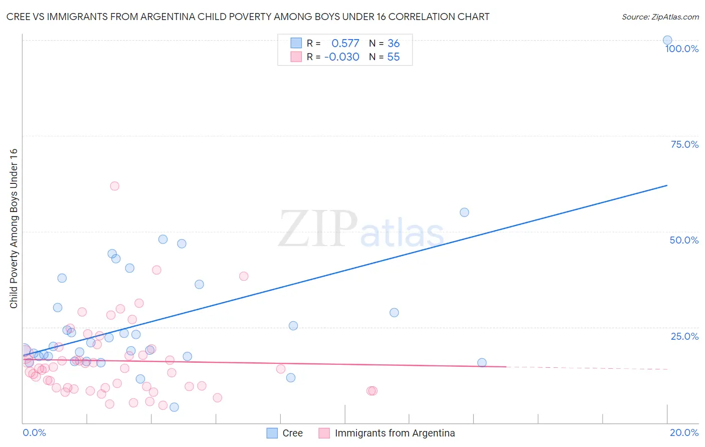 Cree vs Immigrants from Argentina Child Poverty Among Boys Under 16