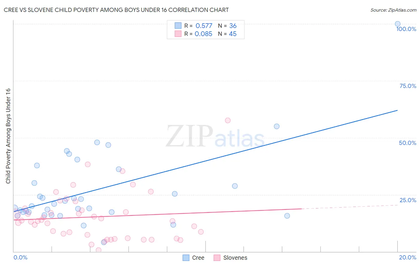 Cree vs Slovene Child Poverty Among Boys Under 16