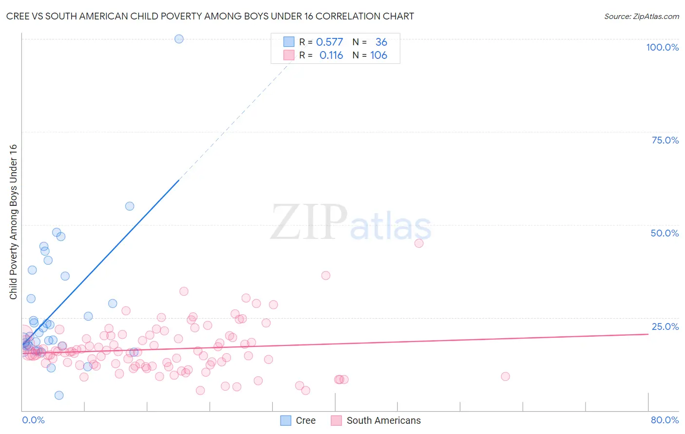 Cree vs South American Child Poverty Among Boys Under 16