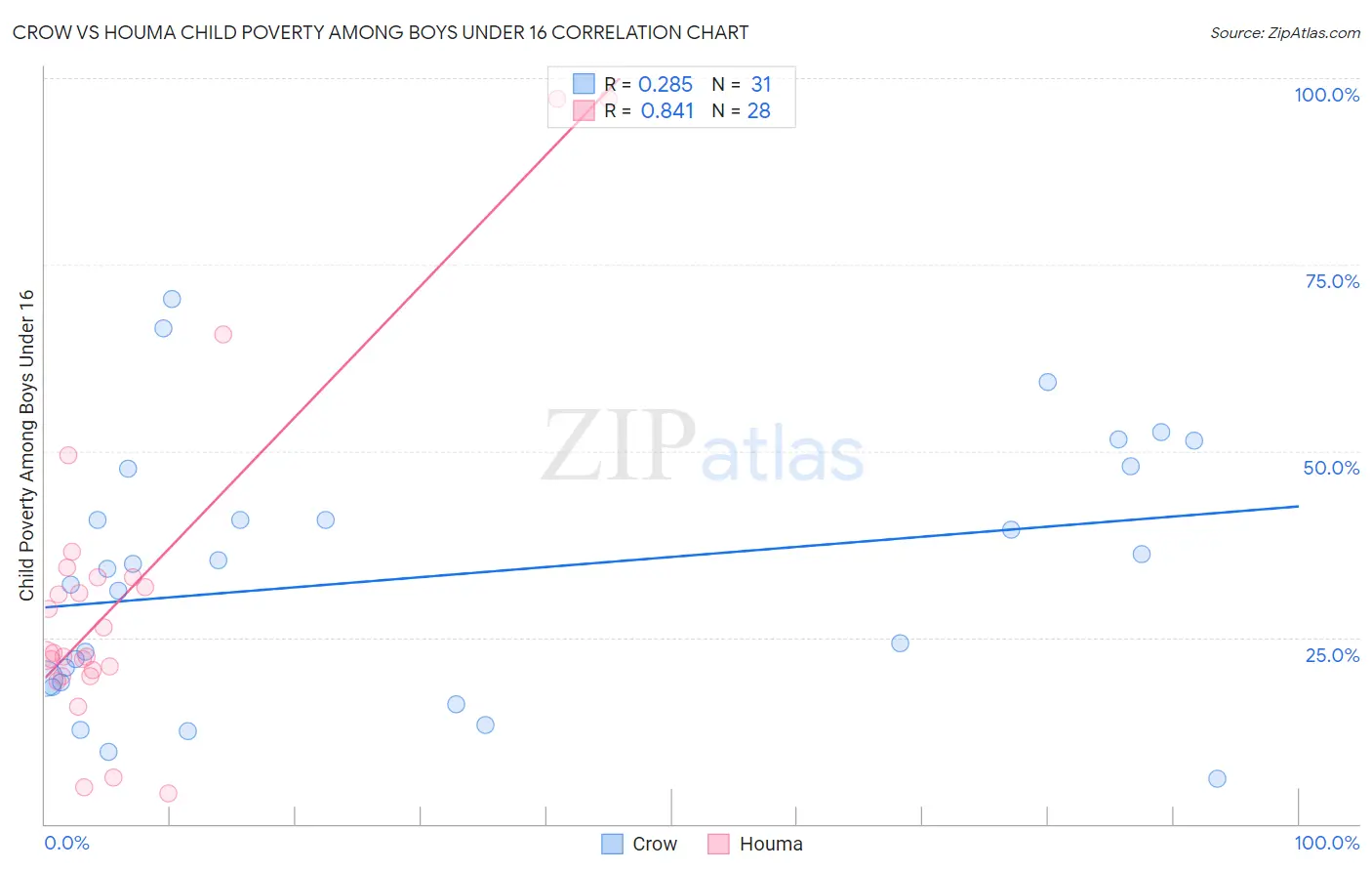 Crow vs Houma Child Poverty Among Boys Under 16
