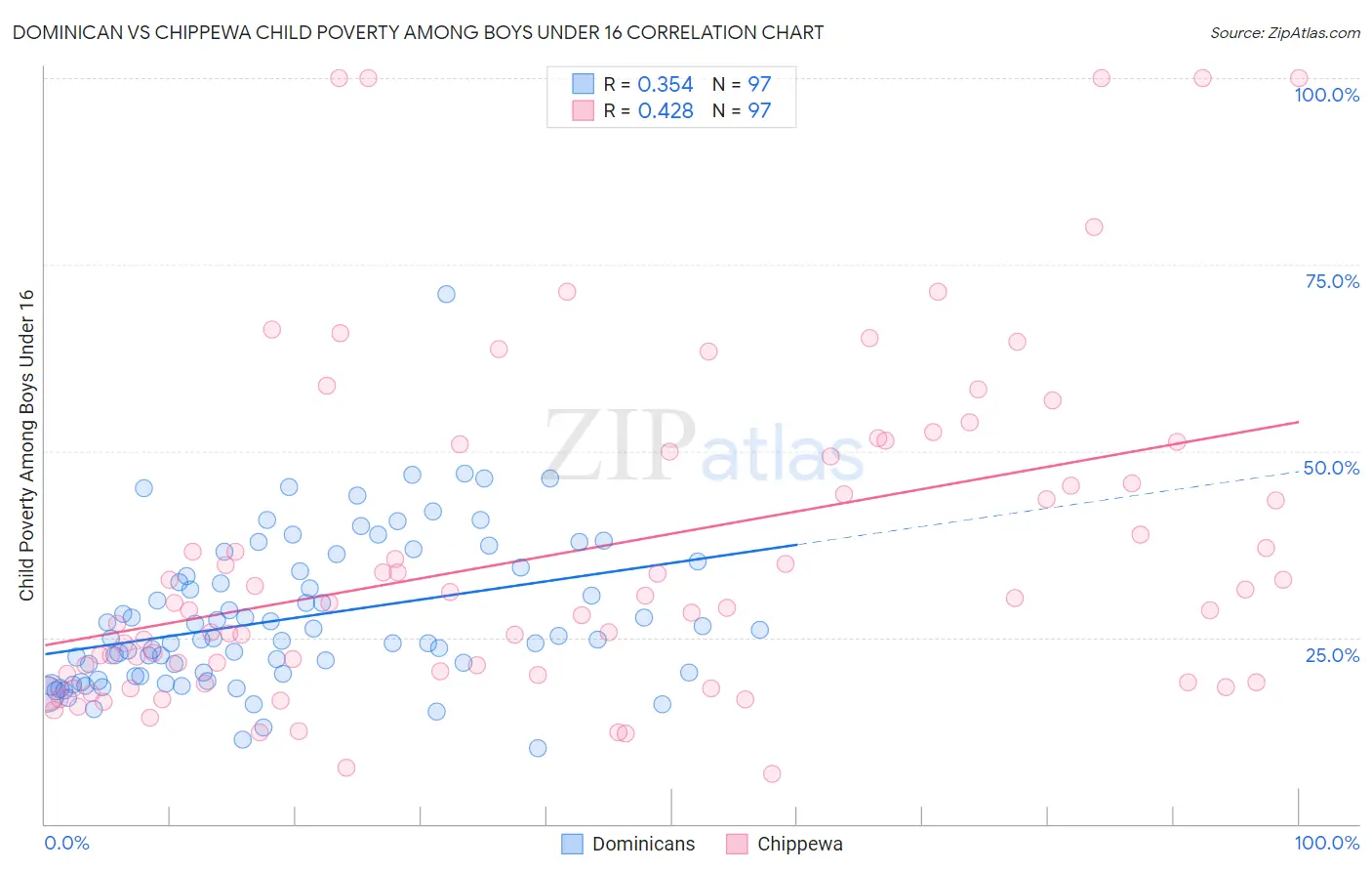 Dominican vs Chippewa Child Poverty Among Boys Under 16