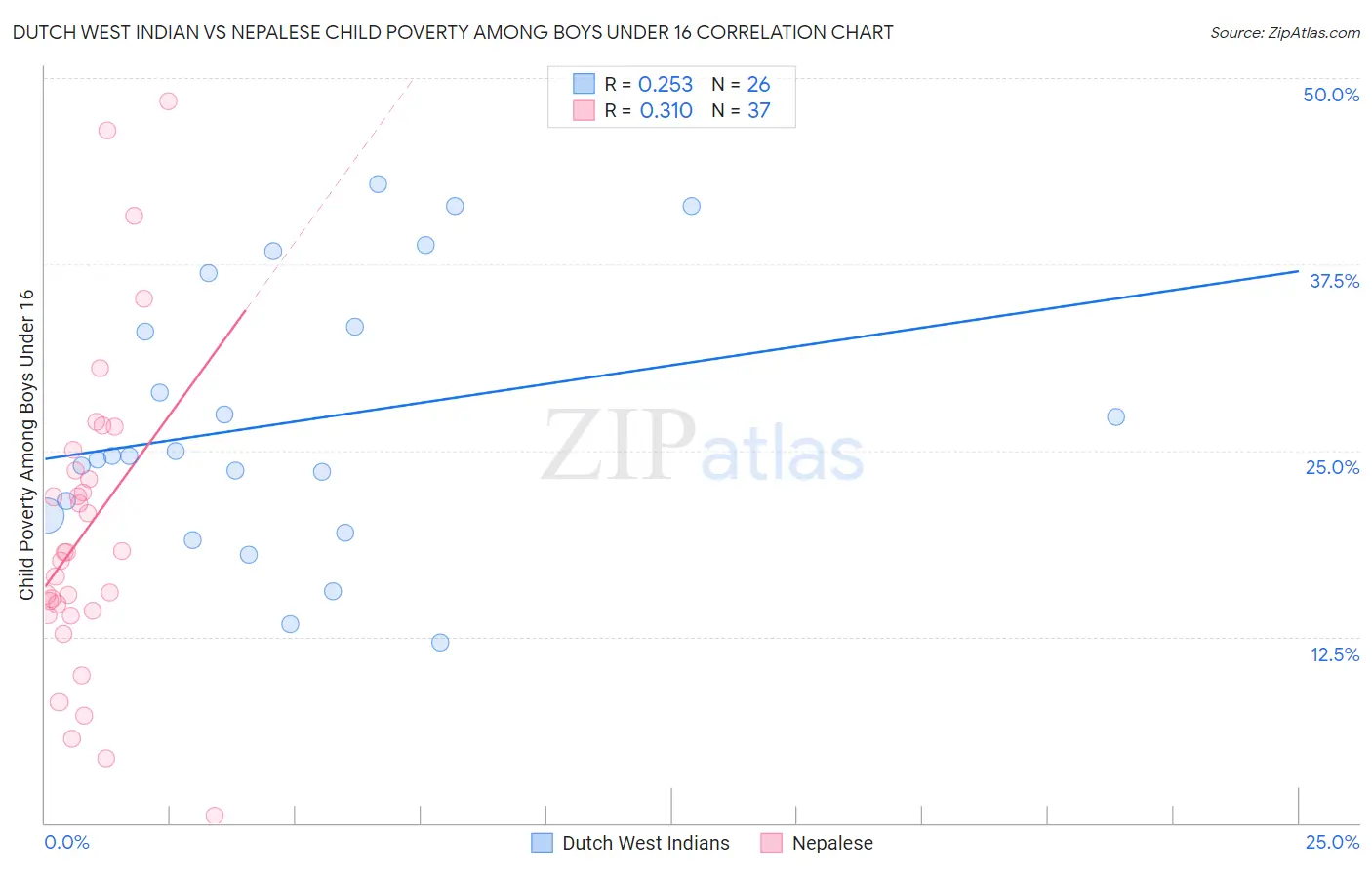 Dutch West Indian vs Nepalese Child Poverty Among Boys Under 16