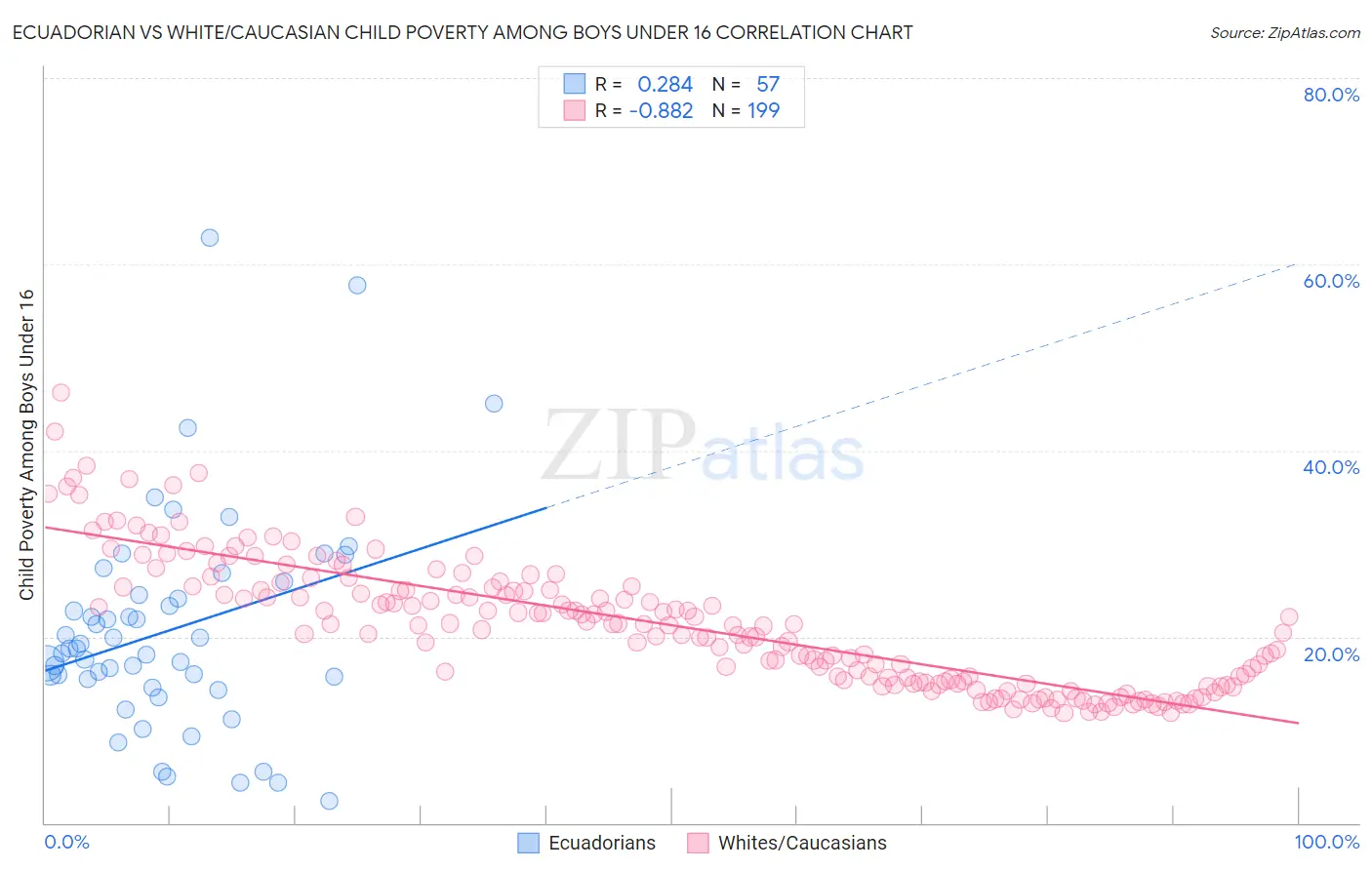 Ecuadorian vs White/Caucasian Child Poverty Among Boys Under 16