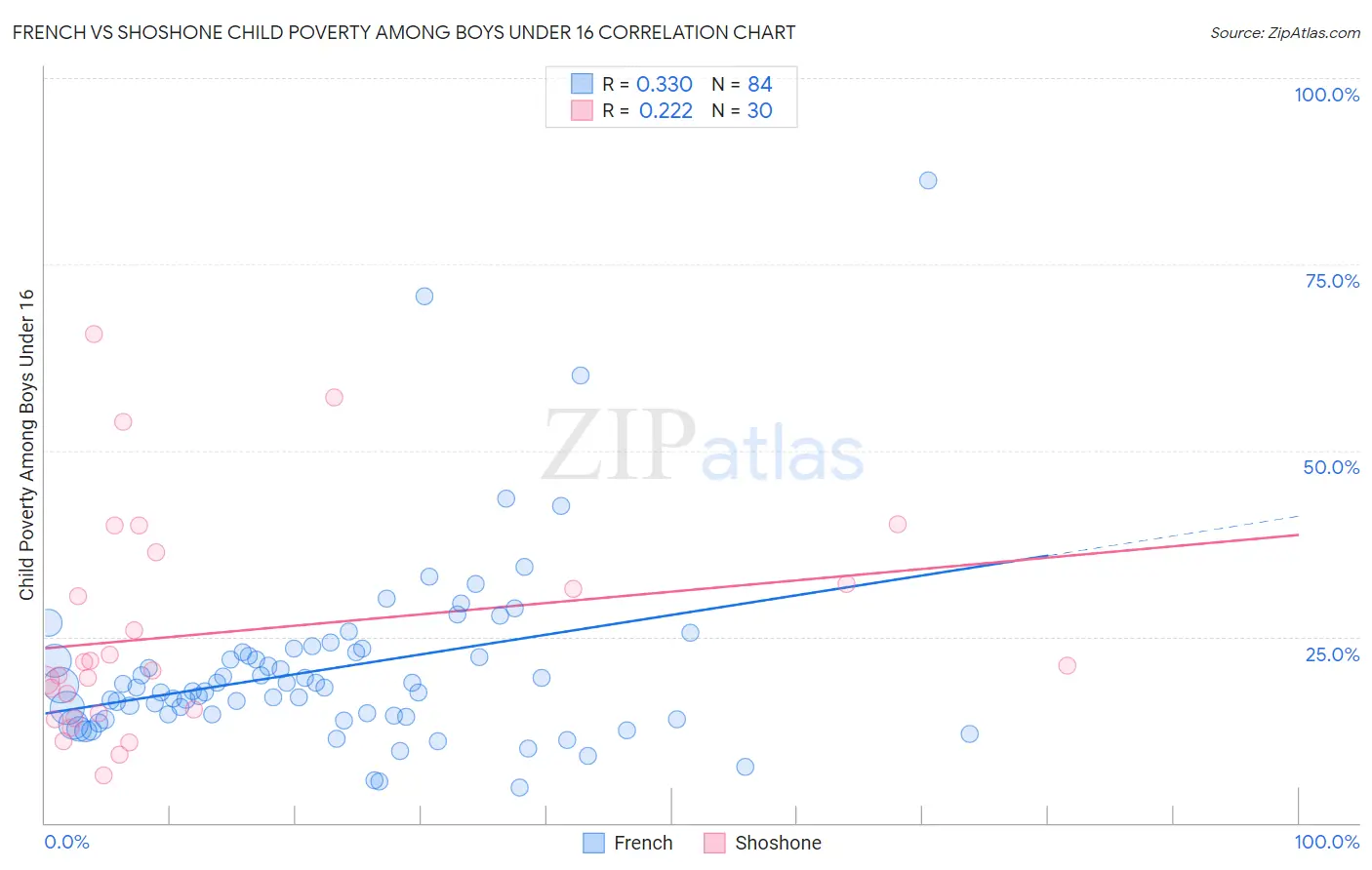 French vs Shoshone Child Poverty Among Boys Under 16