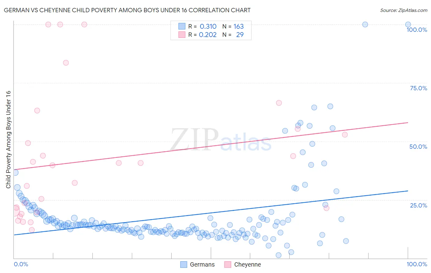German vs Cheyenne Child Poverty Among Boys Under 16