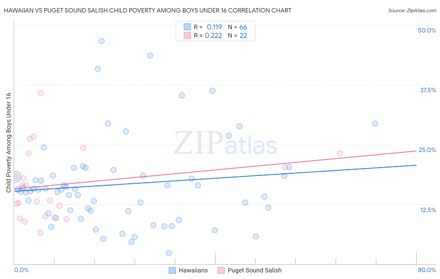 Hawaiian vs Puget Sound Salish Child Poverty Among Boys Under 16