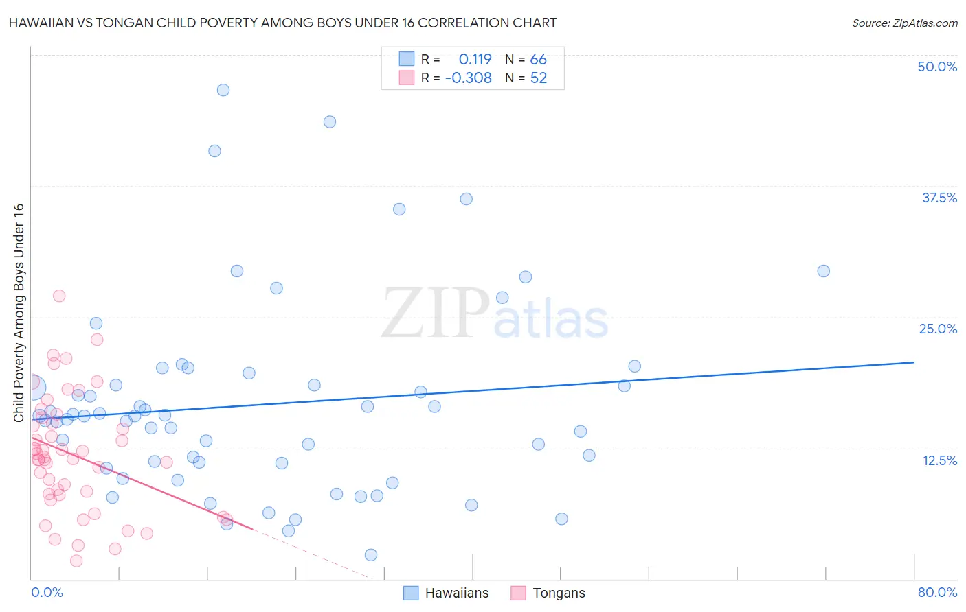 Hawaiian vs Tongan Child Poverty Among Boys Under 16