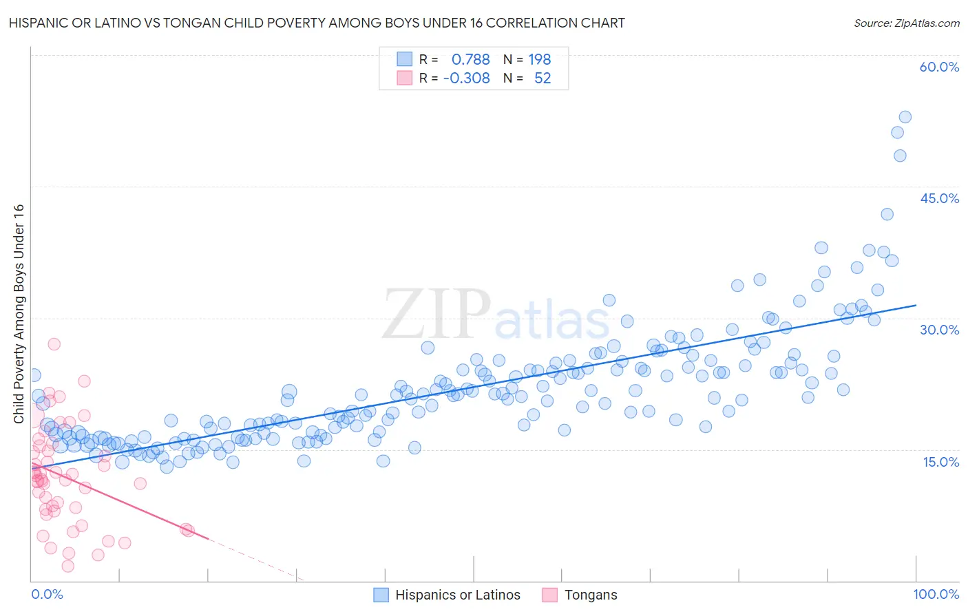 Hispanic or Latino vs Tongan Child Poverty Among Boys Under 16