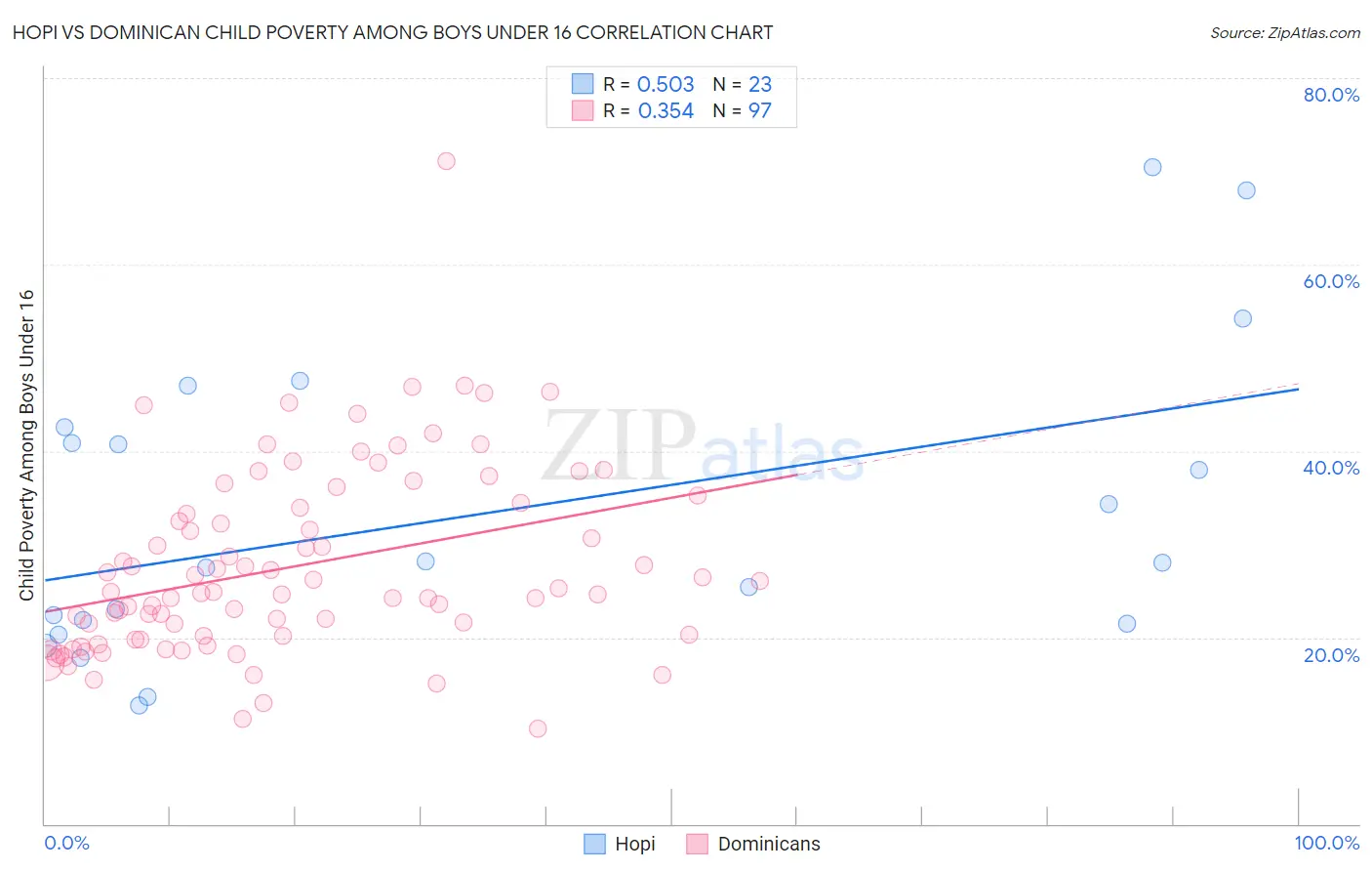 Hopi vs Dominican Child Poverty Among Boys Under 16