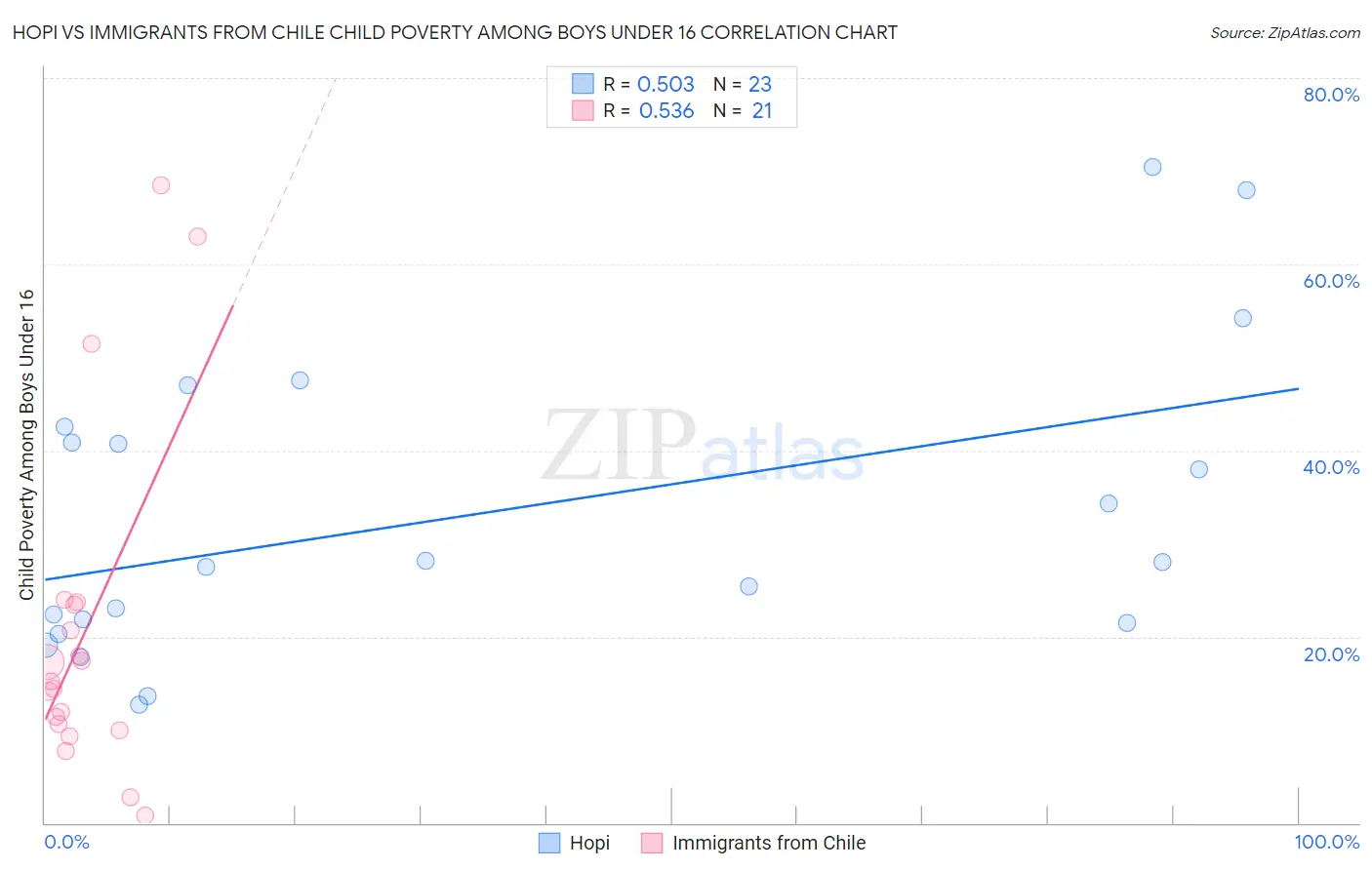 Hopi vs Immigrants from Chile Child Poverty Among Boys Under 16