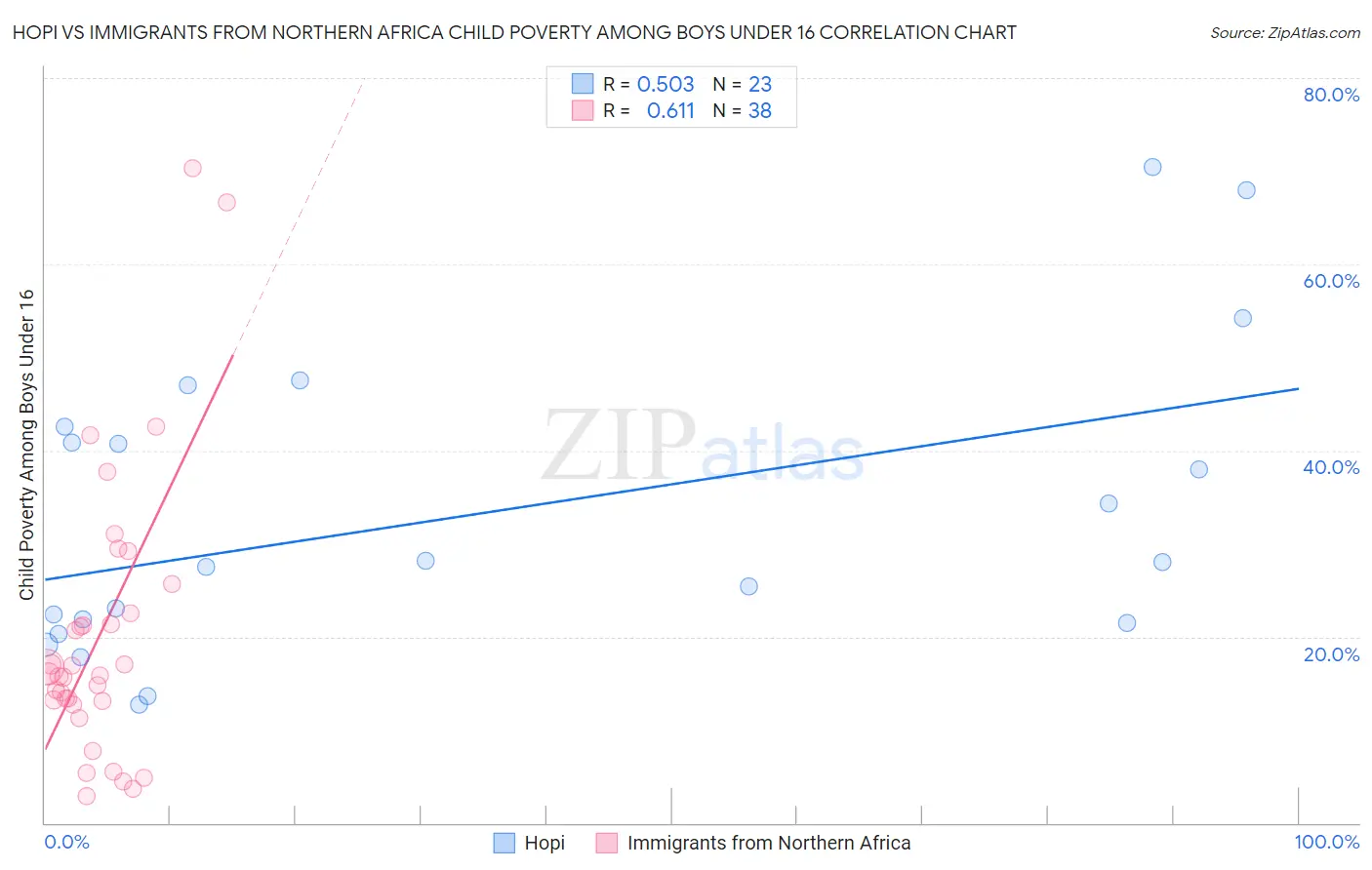Hopi vs Immigrants from Northern Africa Child Poverty Among Boys Under 16