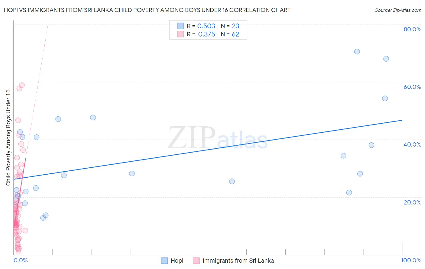 Hopi vs Immigrants from Sri Lanka Child Poverty Among Boys Under 16