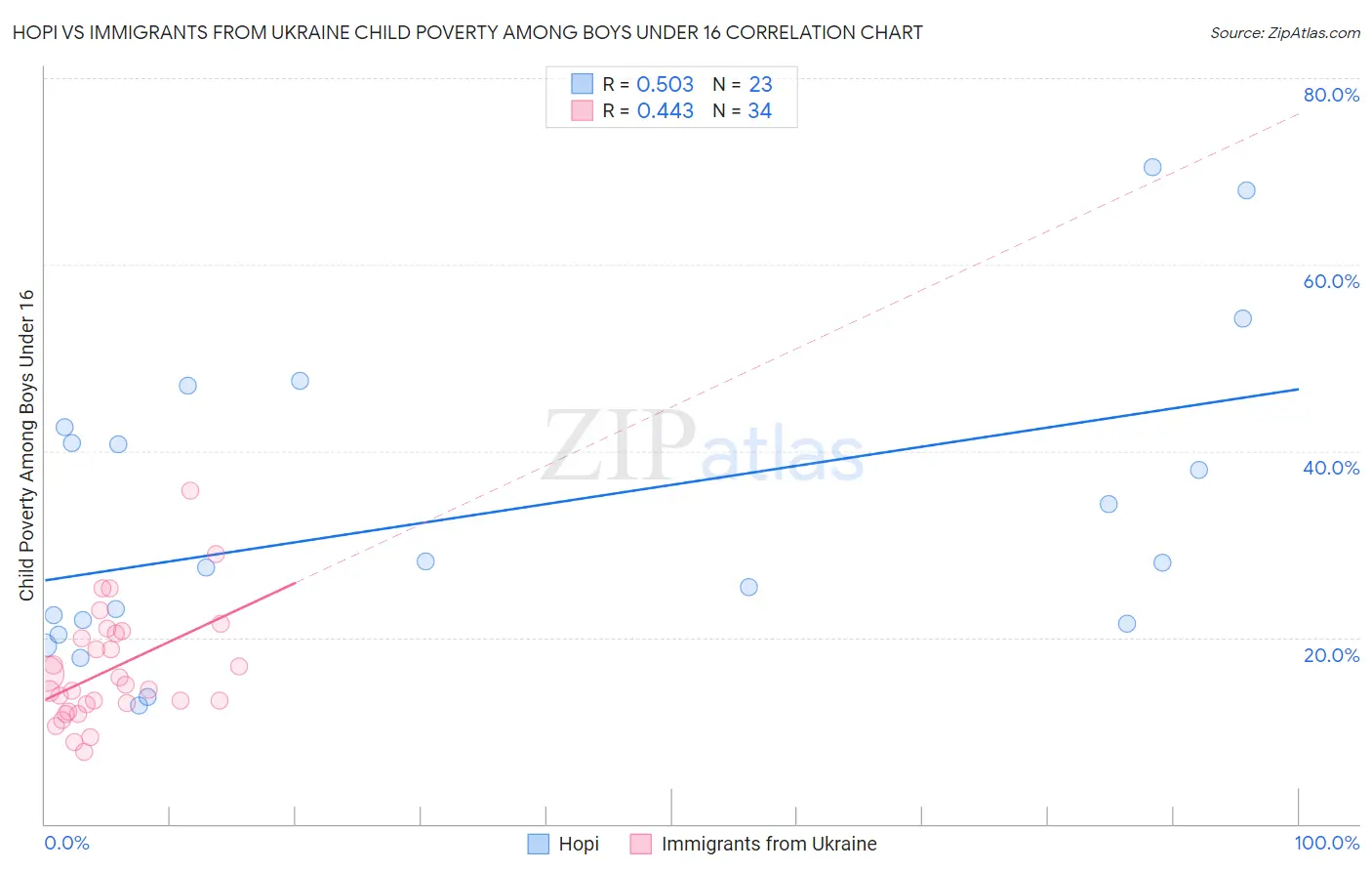 Hopi vs Immigrants from Ukraine Child Poverty Among Boys Under 16