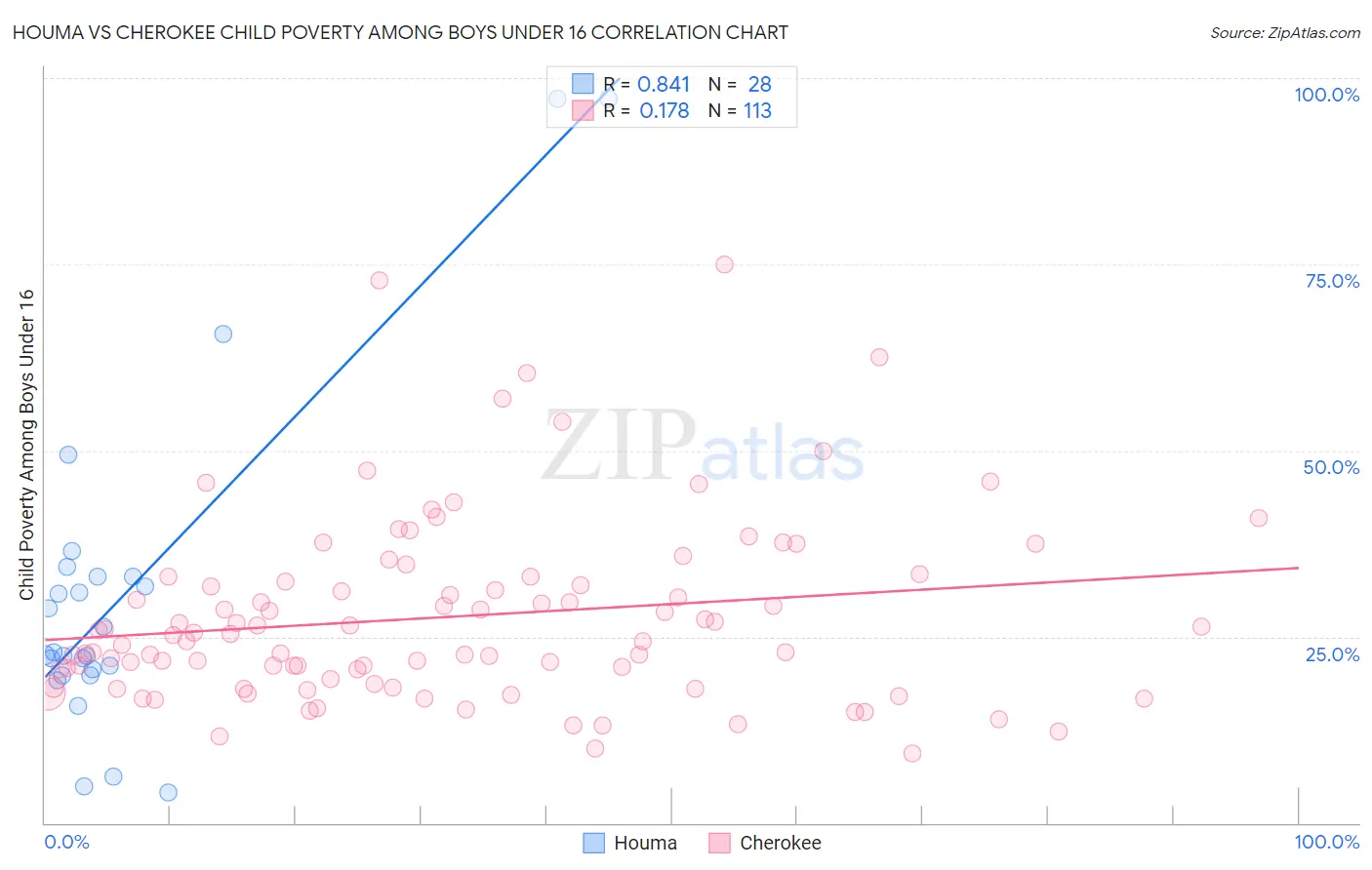 Houma vs Cherokee Child Poverty Among Boys Under 16
