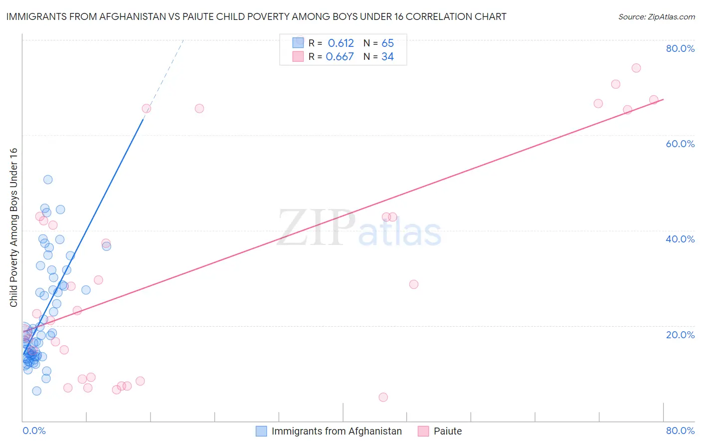 Immigrants from Afghanistan vs Paiute Child Poverty Among Boys Under 16