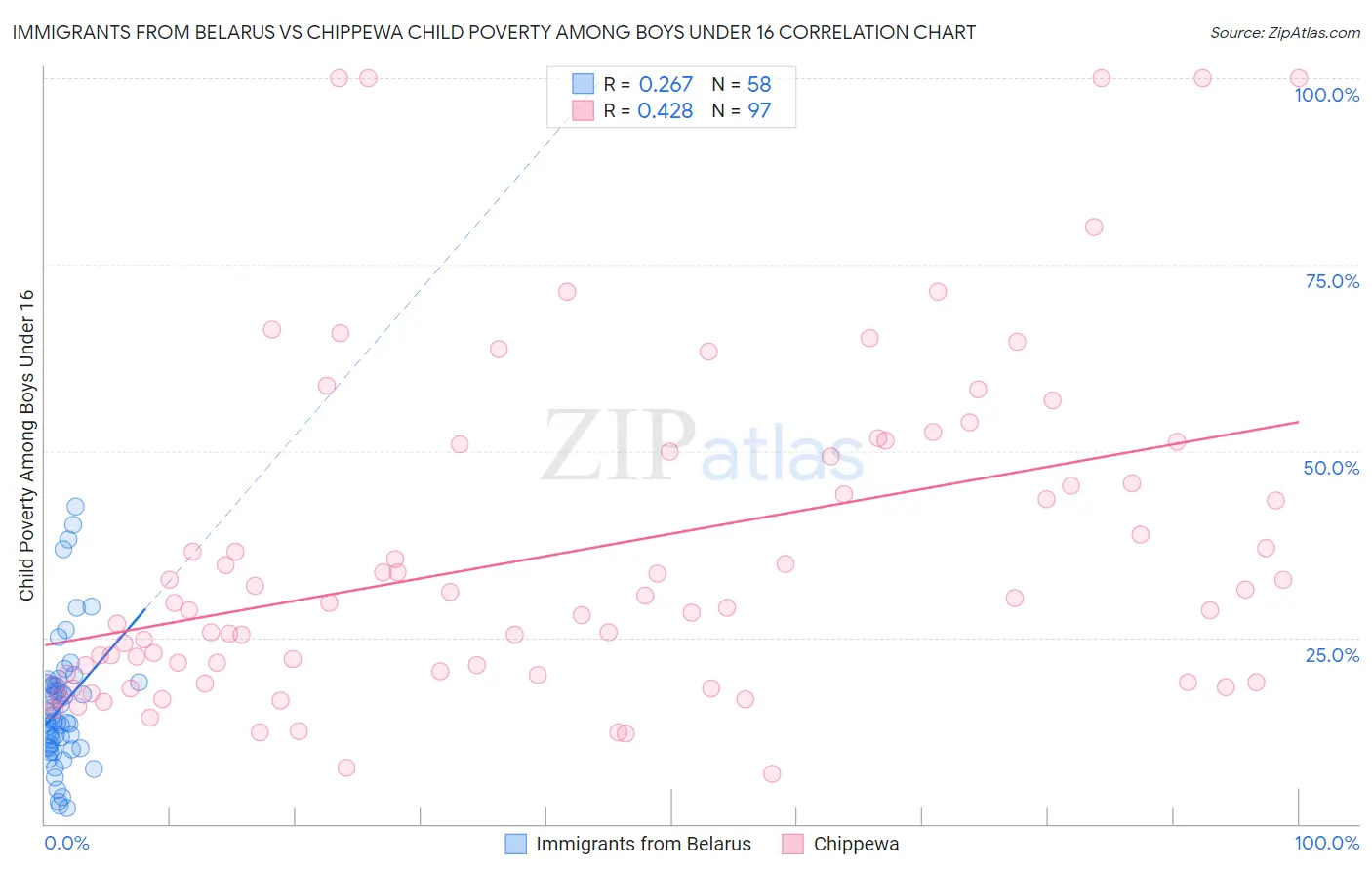 Immigrants from Belarus vs Chippewa Child Poverty Among Boys Under 16