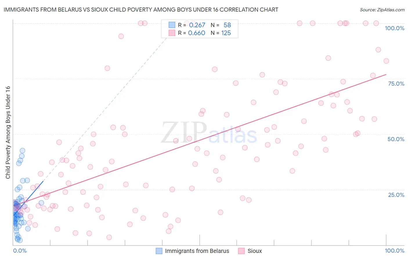 Immigrants from Belarus vs Sioux Child Poverty Among Boys Under 16