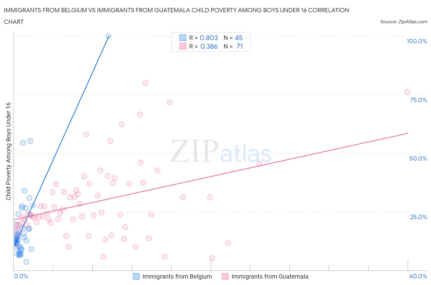 Immigrants from Belgium vs Immigrants from Guatemala Child Poverty Among Boys Under 16