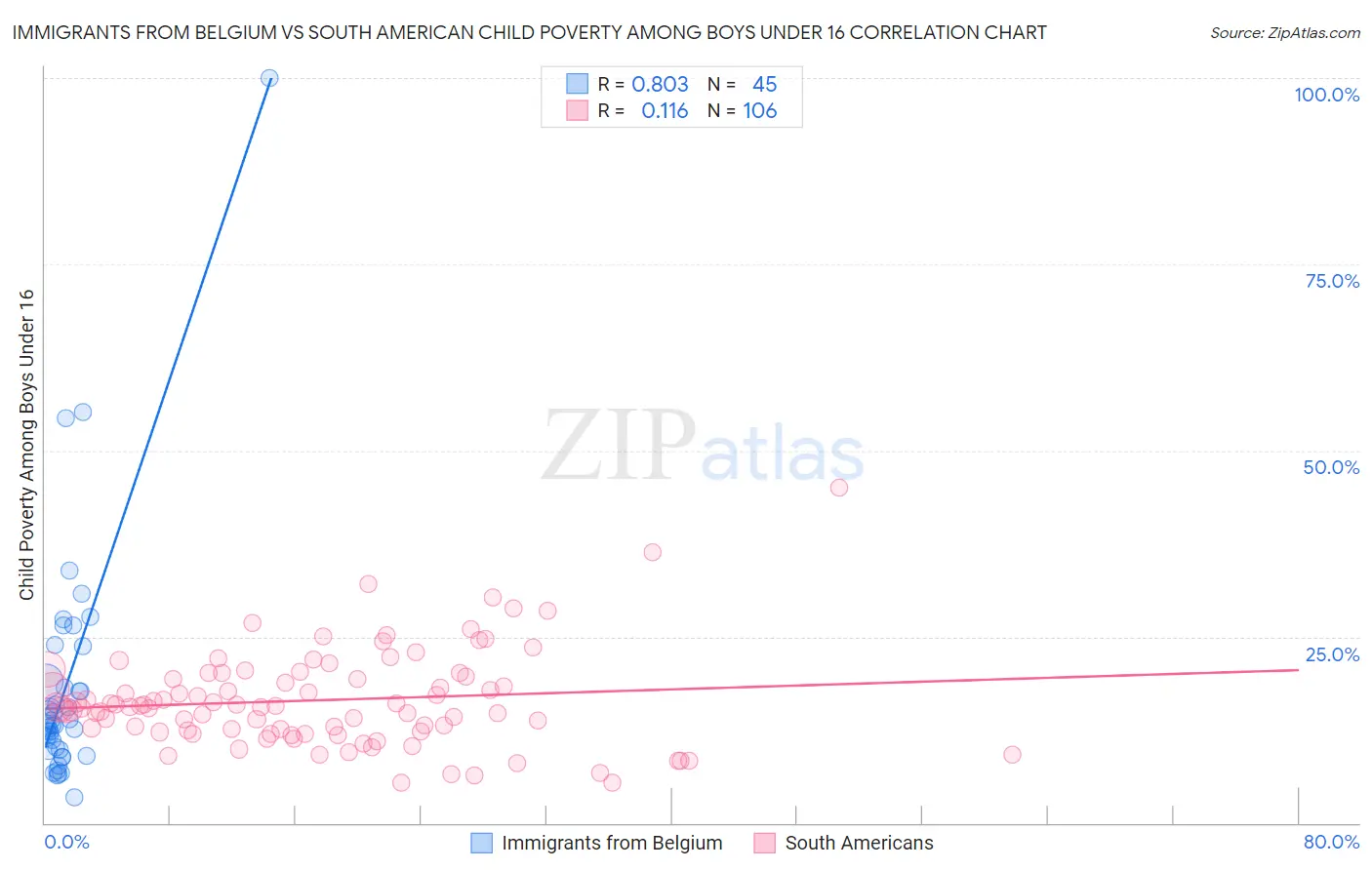 Immigrants from Belgium vs South American Child Poverty Among Boys Under 16