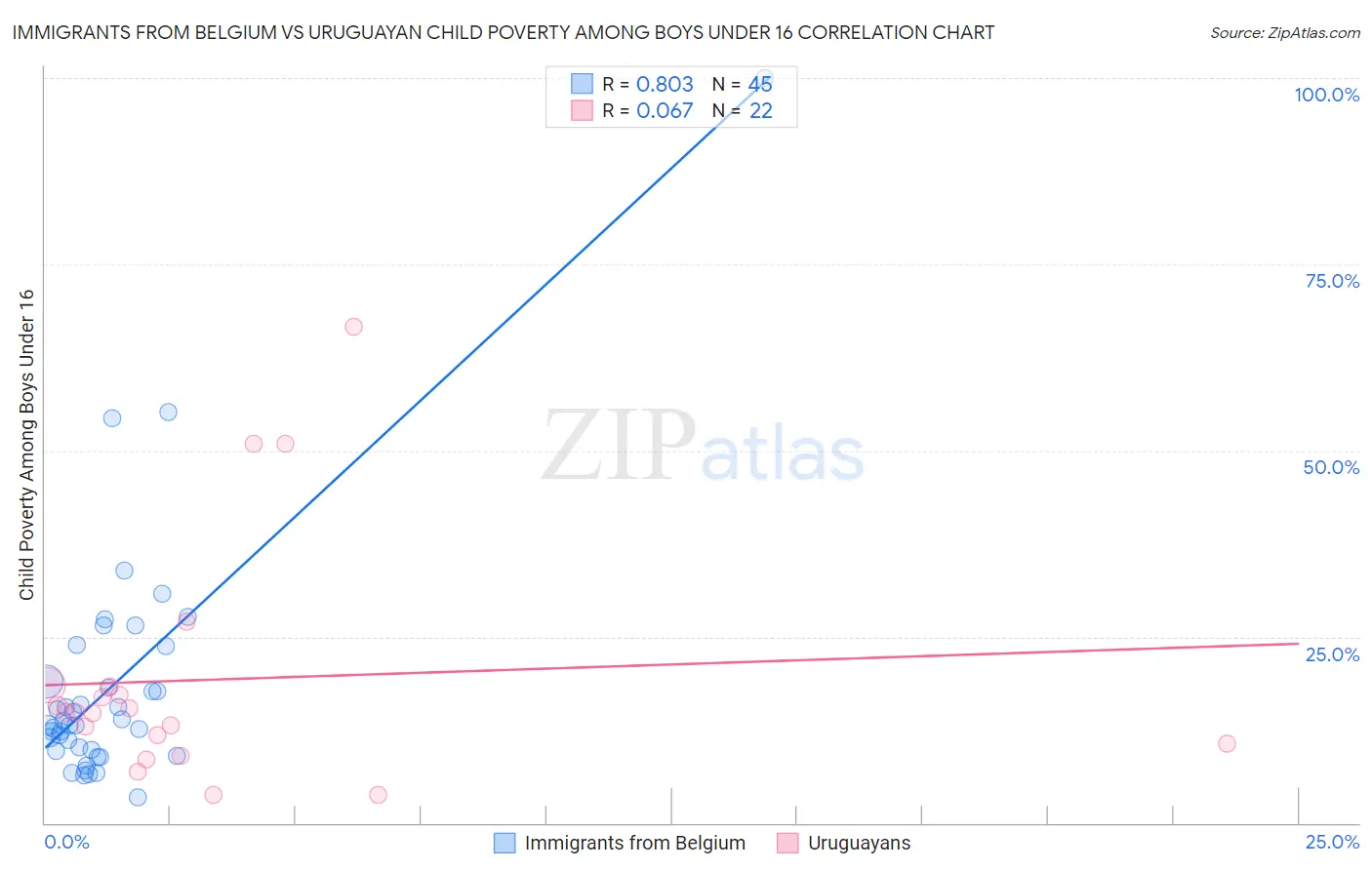 Immigrants from Belgium vs Uruguayan Child Poverty Among Boys Under 16
