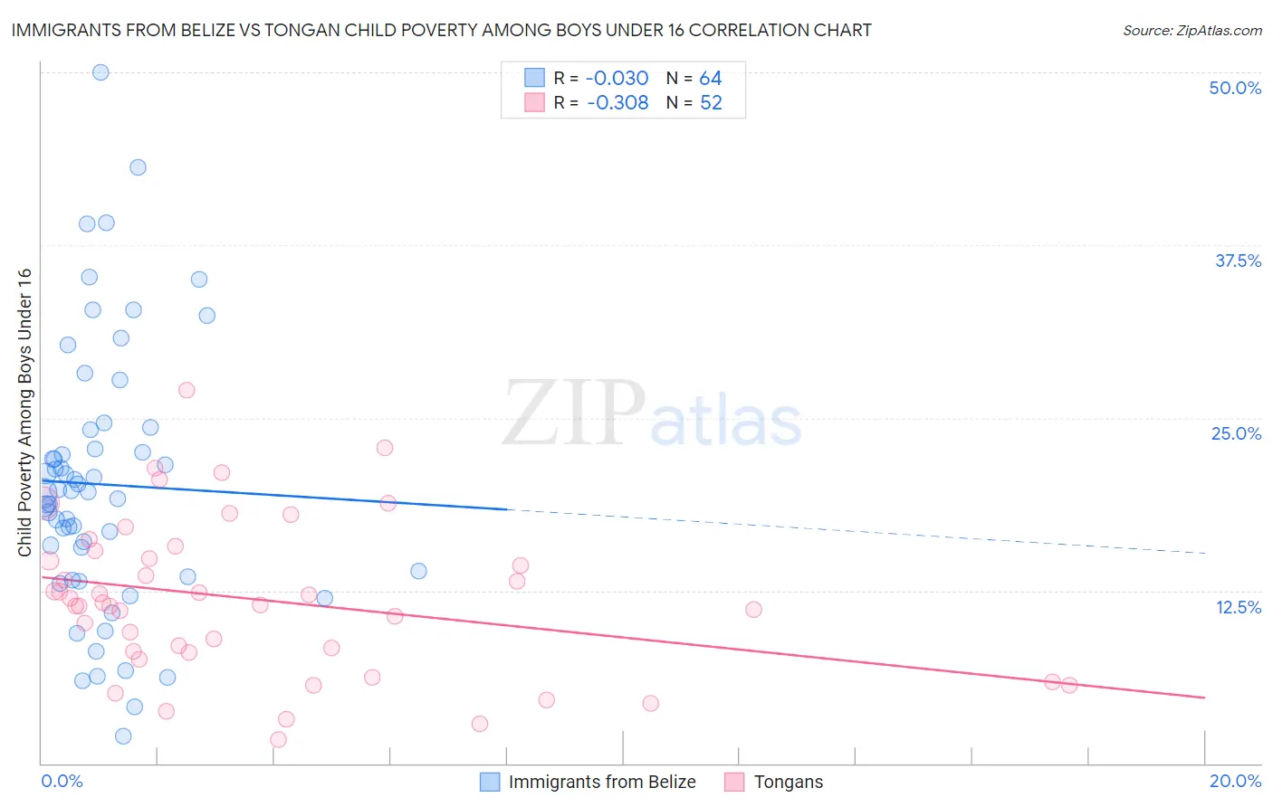 Immigrants from Belize vs Tongan Child Poverty Among Boys Under 16