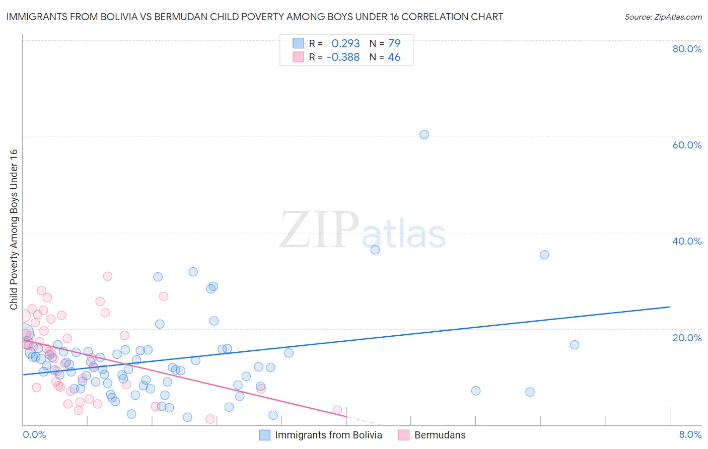 Immigrants from Bolivia vs Bermudan Child Poverty Among Boys Under 16
