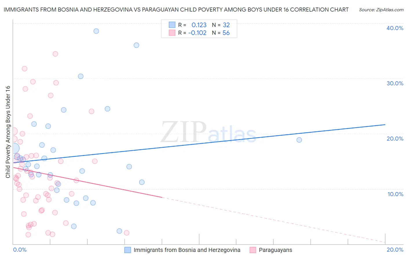 Immigrants from Bosnia and Herzegovina vs Paraguayan Child Poverty Among Boys Under 16