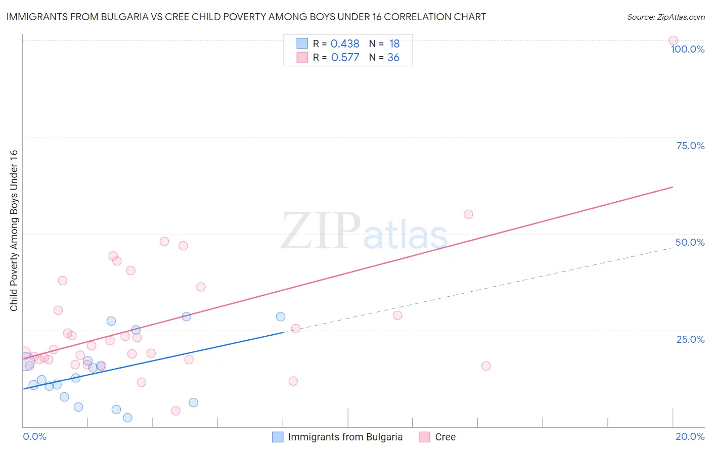 Immigrants from Bulgaria vs Cree Child Poverty Among Boys Under 16