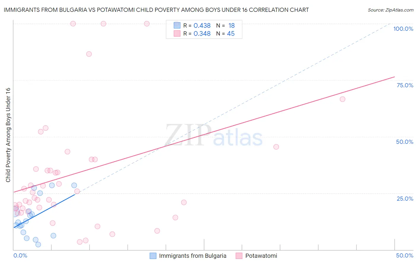 Immigrants from Bulgaria vs Potawatomi Child Poverty Among Boys Under 16
