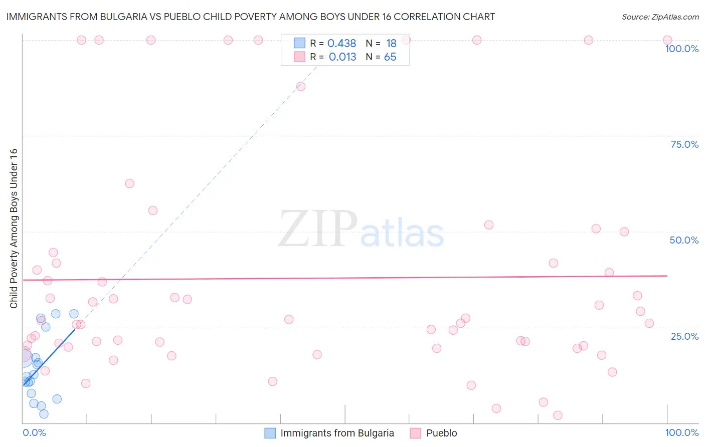 Immigrants from Bulgaria vs Pueblo Child Poverty Among Boys Under 16