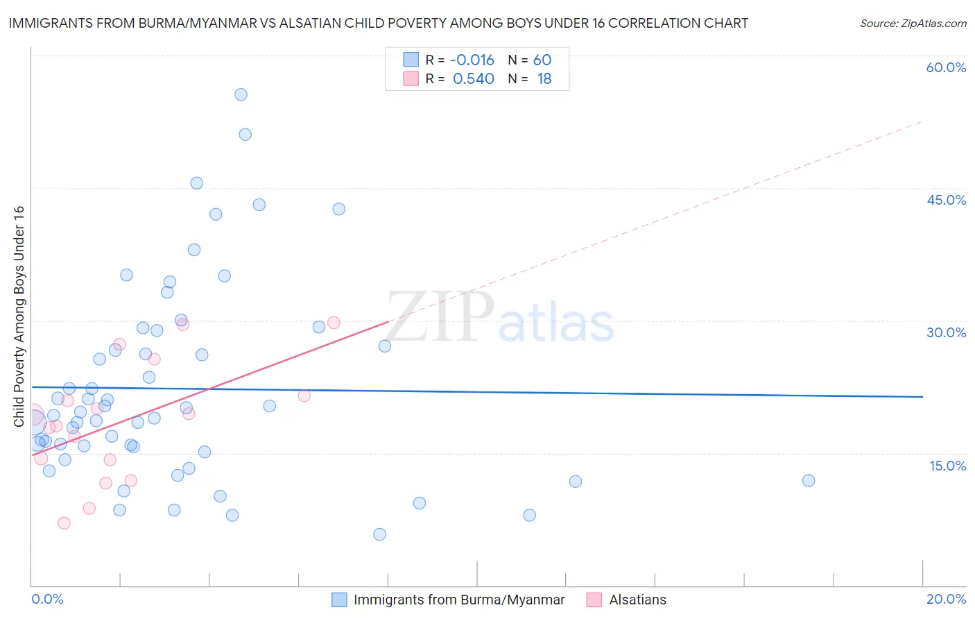 Immigrants from Burma/Myanmar vs Alsatian Child Poverty Among Boys Under 16