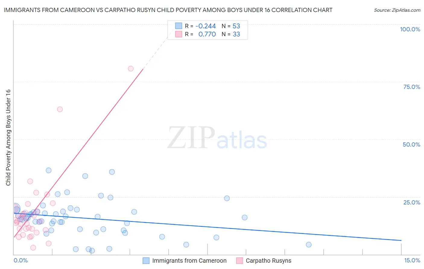 Immigrants from Cameroon vs Carpatho Rusyn Child Poverty Among Boys Under 16