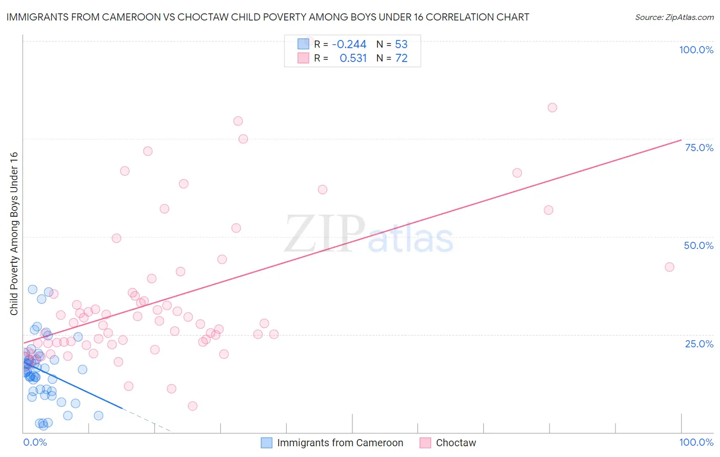 Immigrants from Cameroon vs Choctaw Child Poverty Among Boys Under 16